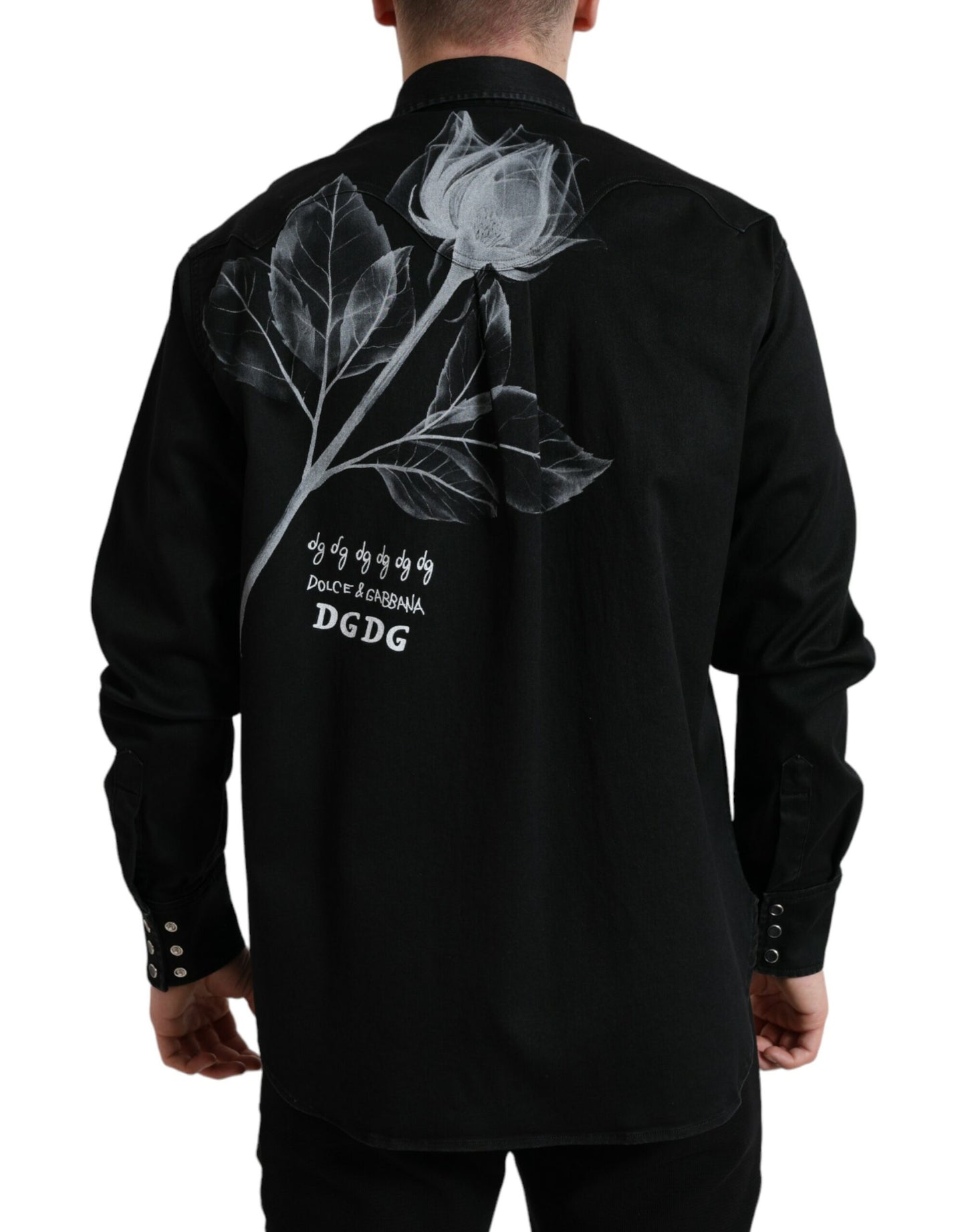 Dolce & Gabbana Black Floral Cotton Collared Dress Shirt by Dolce & Gabbana