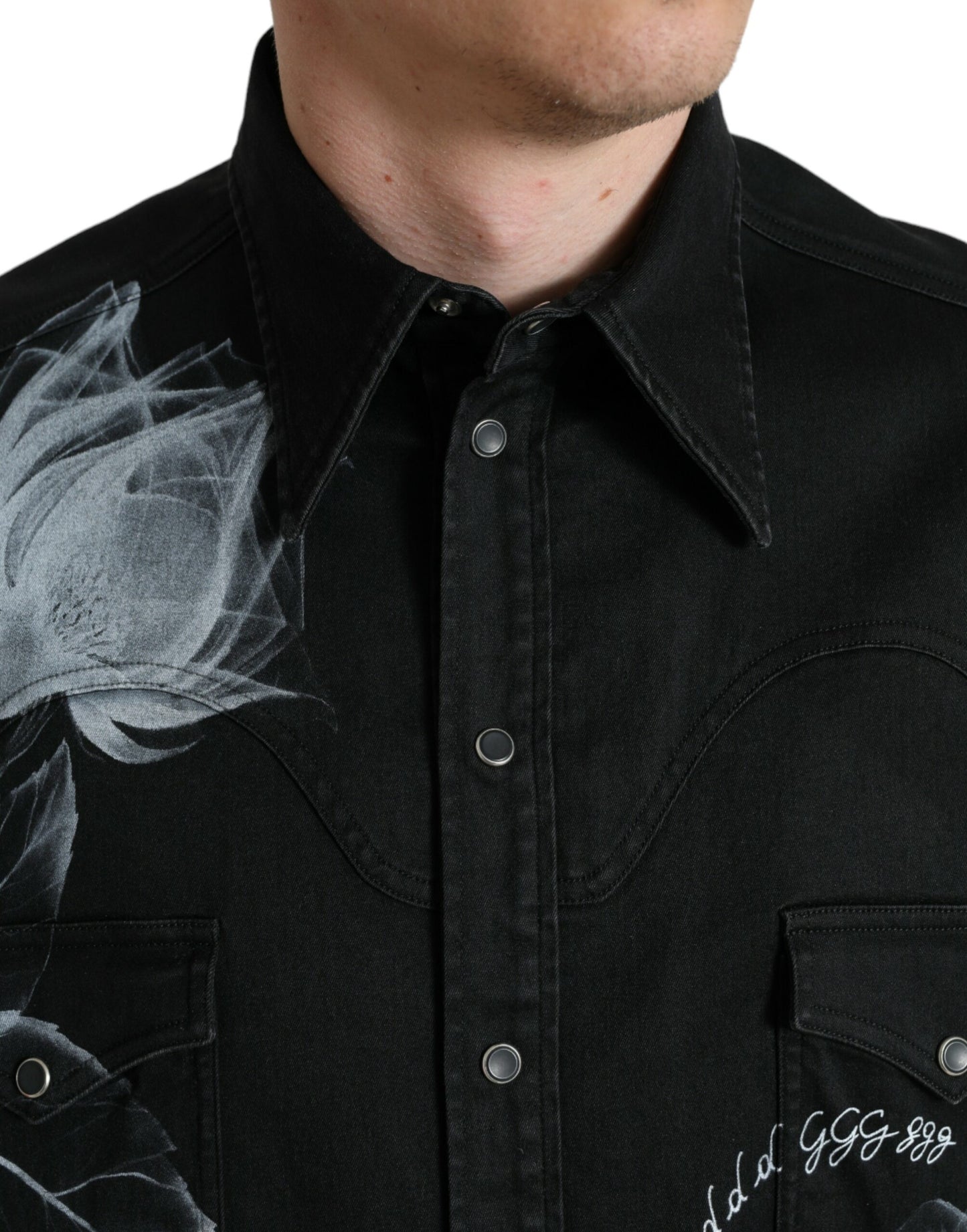 Dolce & Gabbana Black Floral Cotton Collared Dress Shirt by Dolce & Gabbana