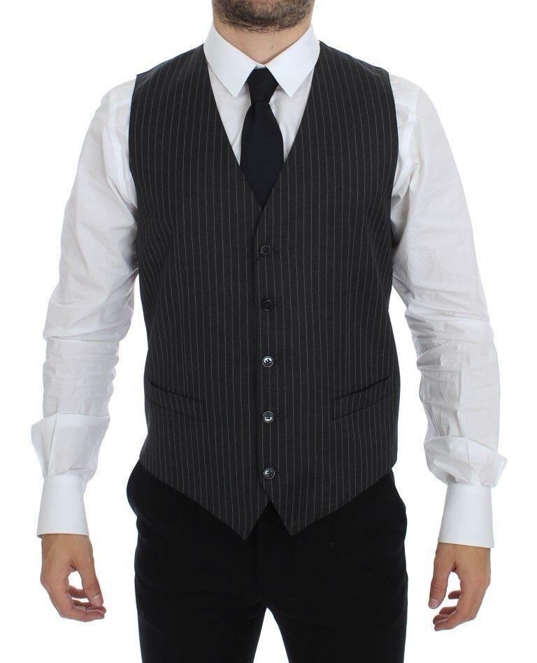 Dolce & Gabbana Élégant gilet en laine à rayures grises