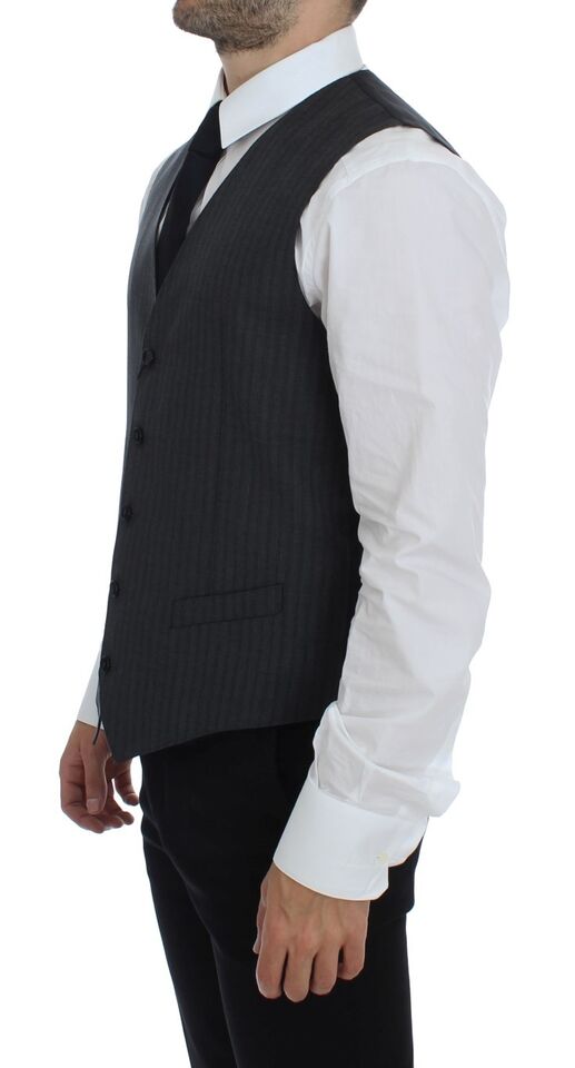 Dolce & Gabbana Black Striped Wool Single Breasted Cardigan