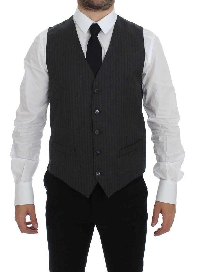 Dolce & Gabbana Black Striped Wool Single Breasted Cardigan