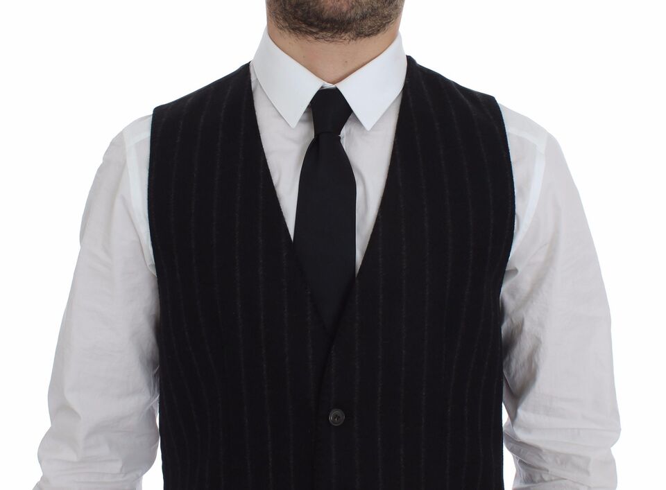 Dolce & Gabbana Élégant gilet à rayures noires à boutonnage simple
