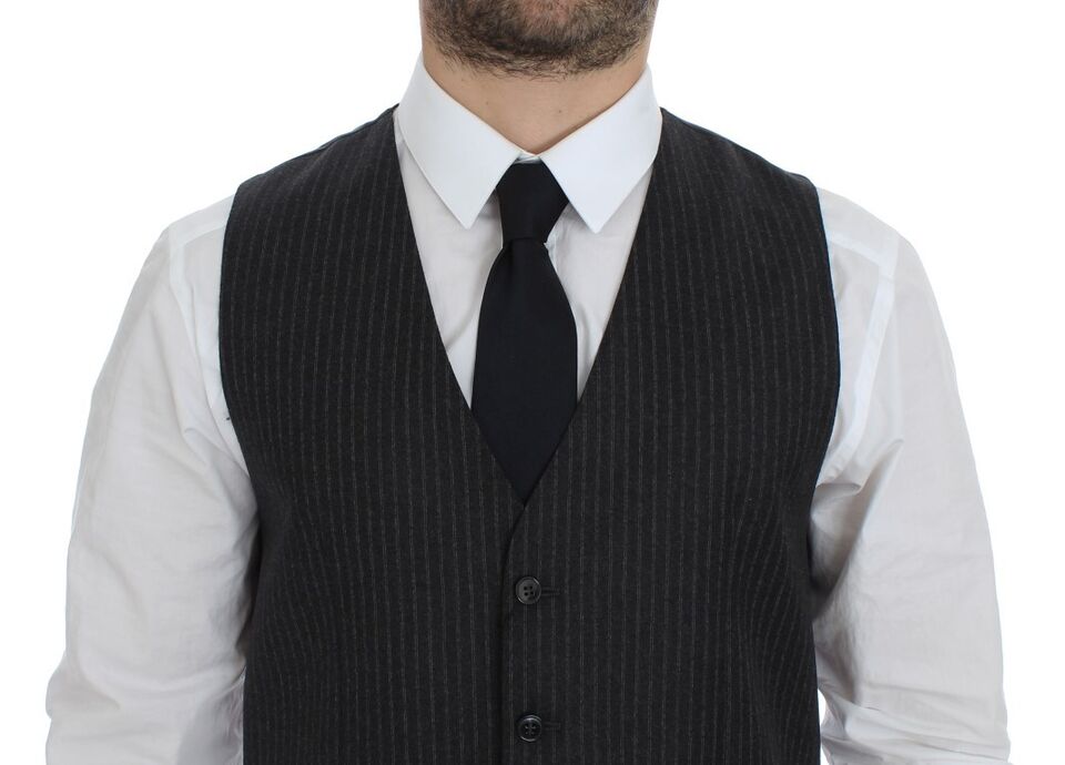 Dolce & Gabbana Gray Striped Wool Single Breasted Cardigan