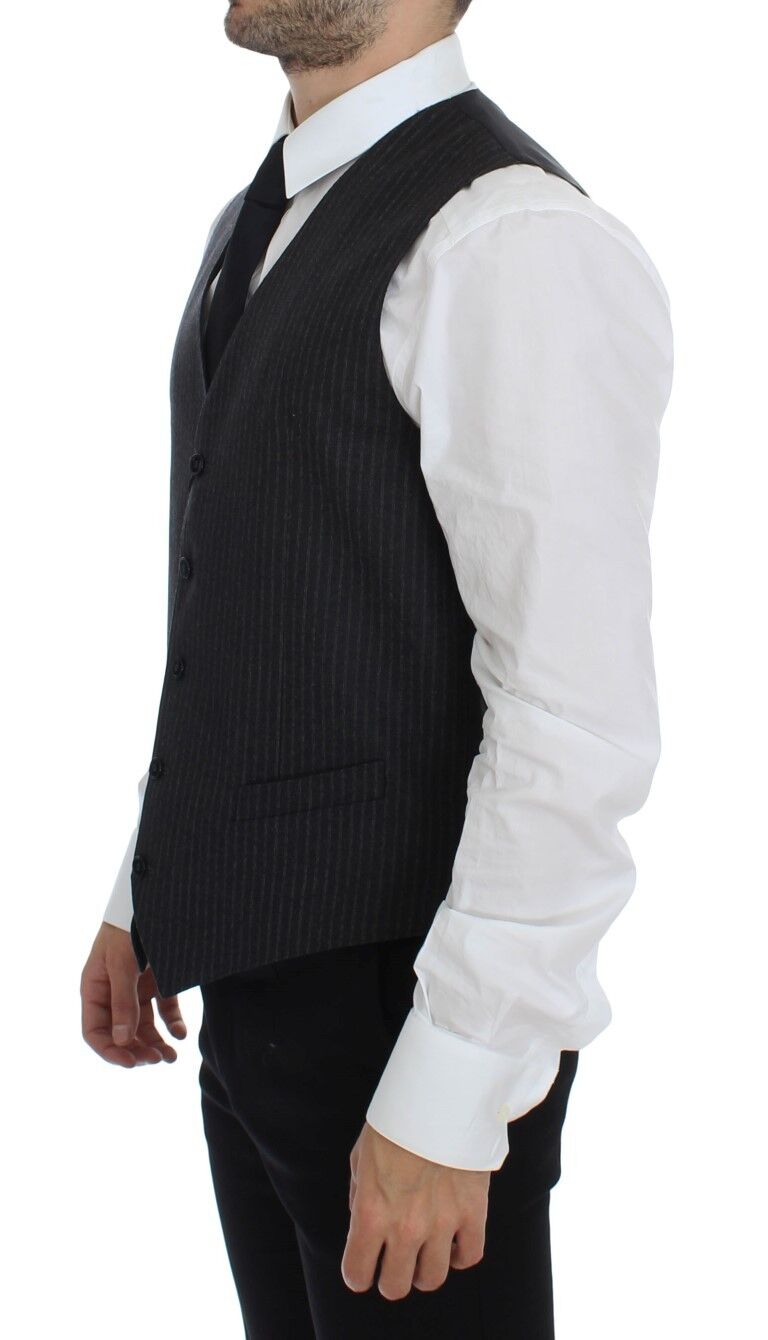 Dolce & Gabbana Gray Striped Wool Single Breasted Cardigan