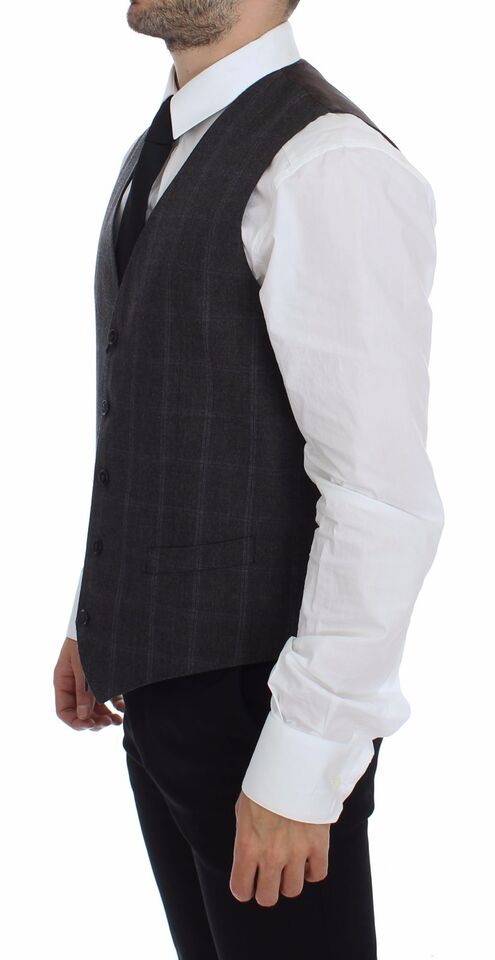 Dolce & Gabbana Brown Check Wool Single Breasted Cardigan