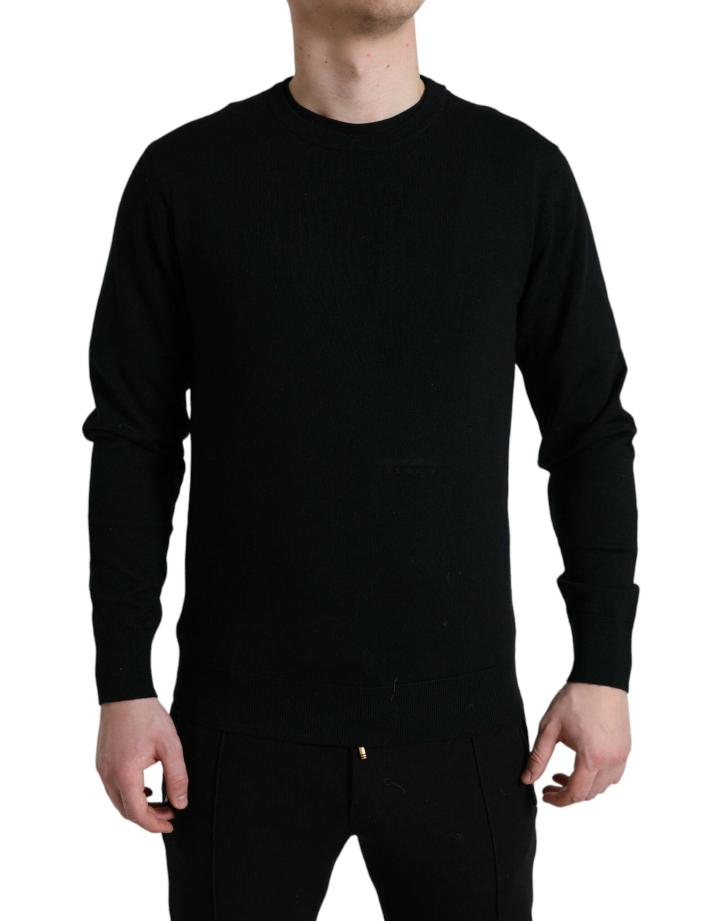 Dolce & Gabbana Black Wool Round Neck Pullover Sweater by Dolce & Gabbana