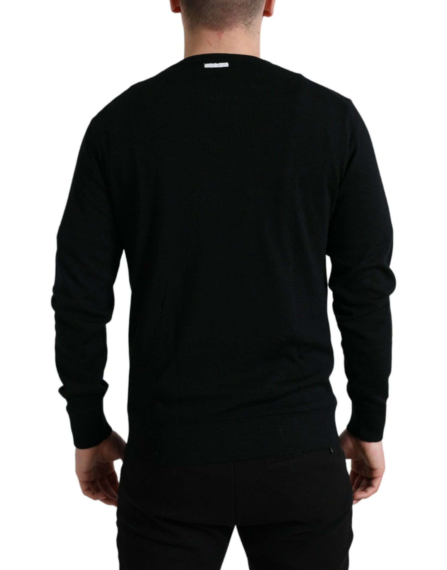 Dolce & Gabbana Black Wool Round Neck Pullover Sweater by Dolce & Gabbana
