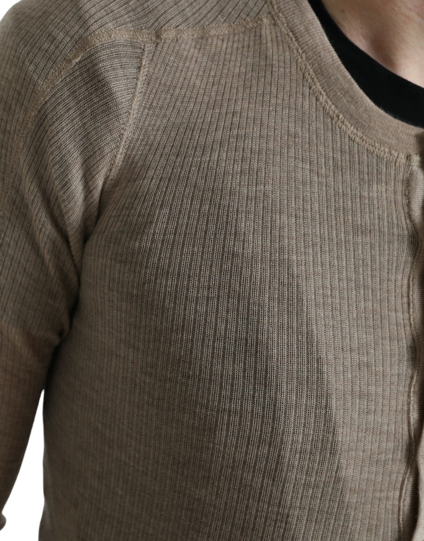 Dolce & Gabbana Henley Pullover Beige Cashmere Sweater by Dolce & Gabbana