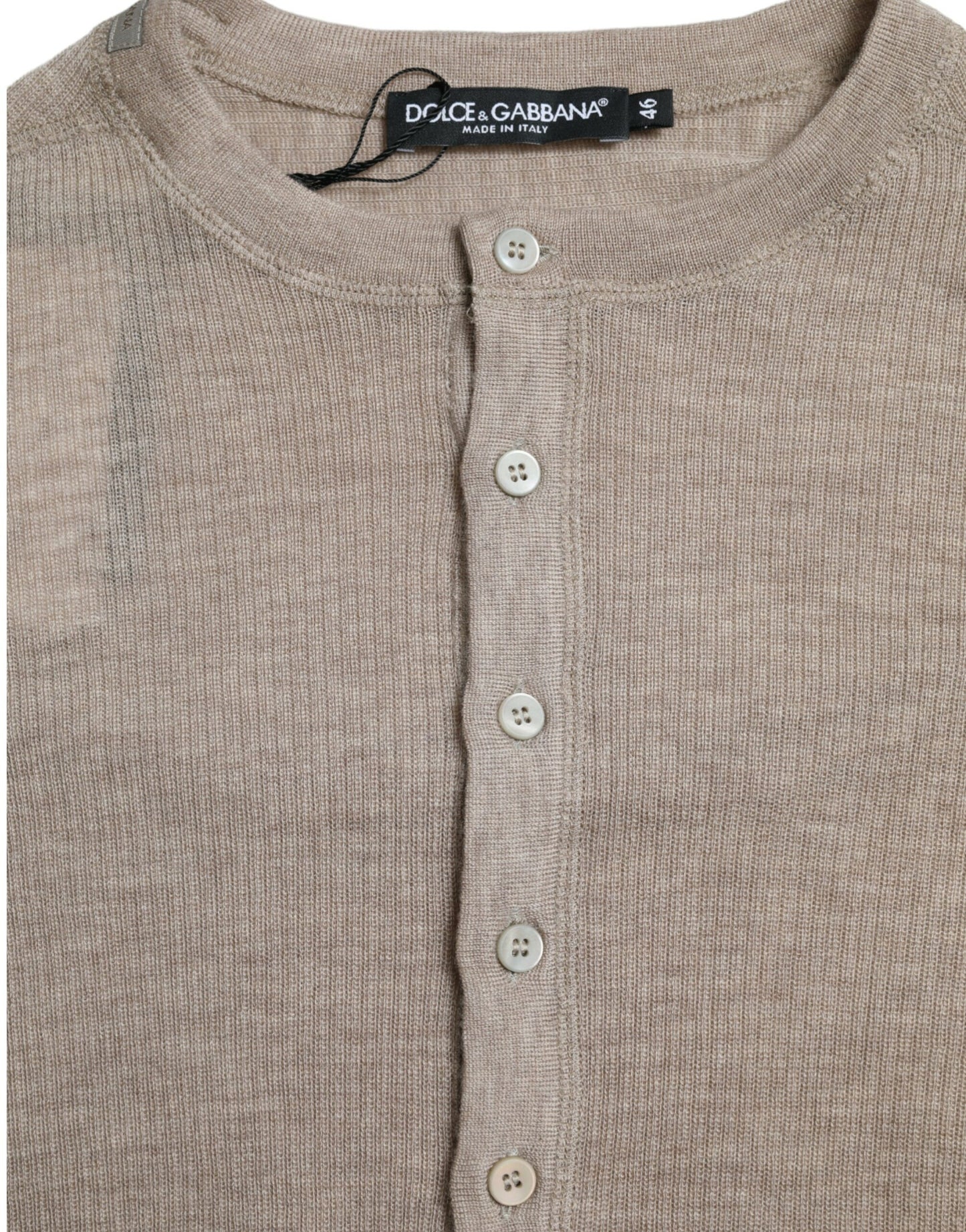 Dolce & Gabbana Henley Pullover Beige Cashmere Sweater by Dolce & Gabbana