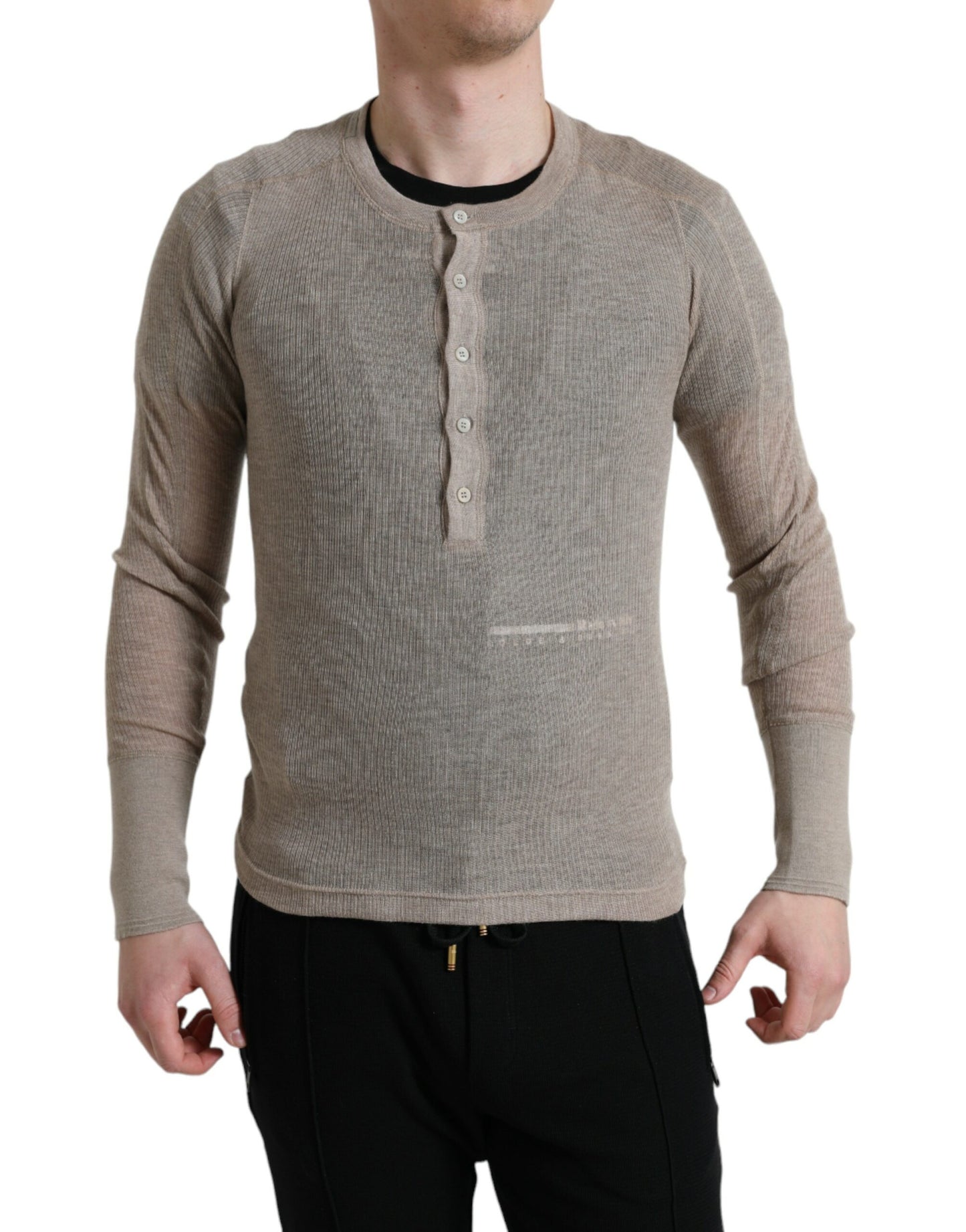 Dolce & Gabbana Henley Pullover Beige Cashmere Sweater by Dolce & Gabbana