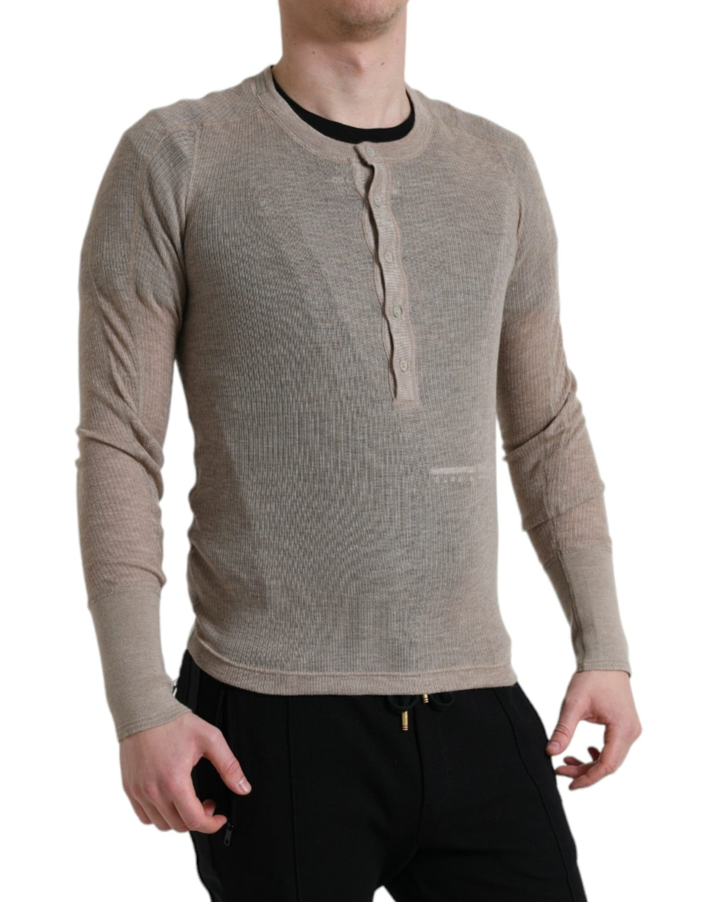 Dolce & Gabbana Henley Pullover Beige Cashmere Sweater by Dolce & Gabbana