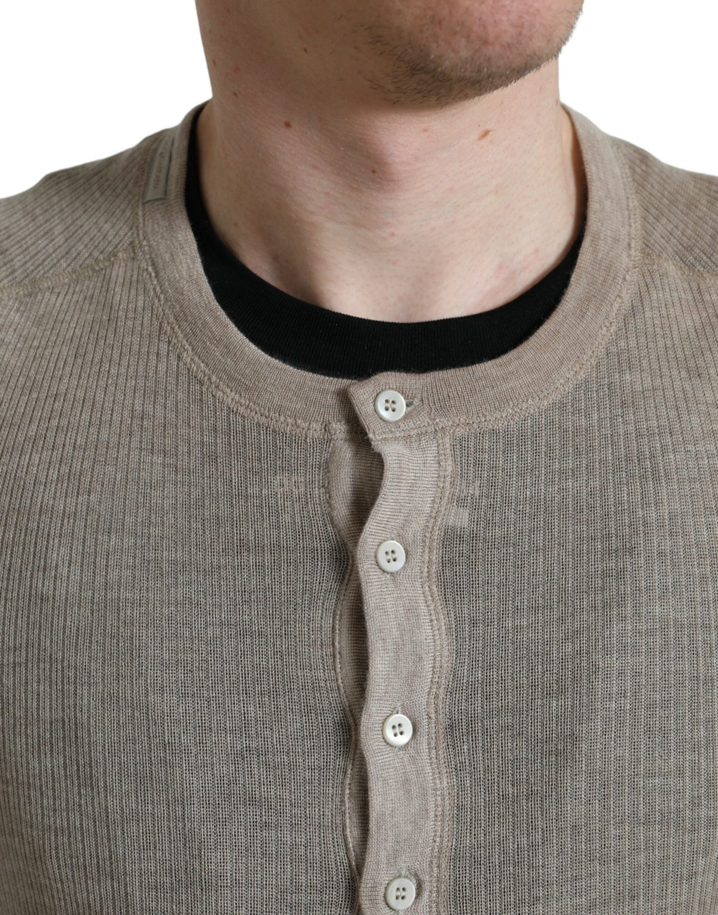 Dolce & Gabbana Henley Pullover Beige Cashmere Sweater by Dolce & Gabbana