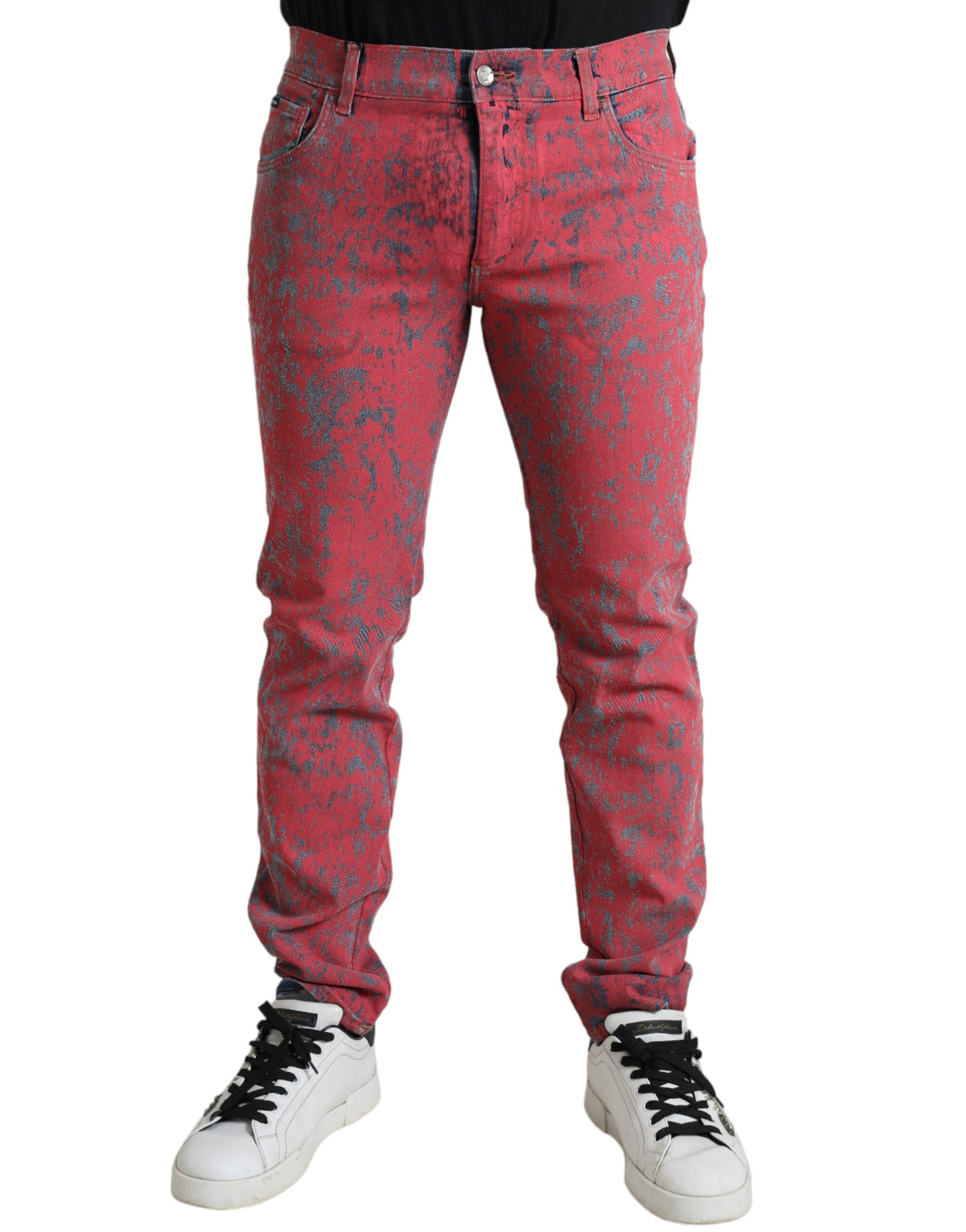 Dolce & Gabbana Red Cotton Dye Slim Fit Men Denim Jeans by Dolce & Gabbana