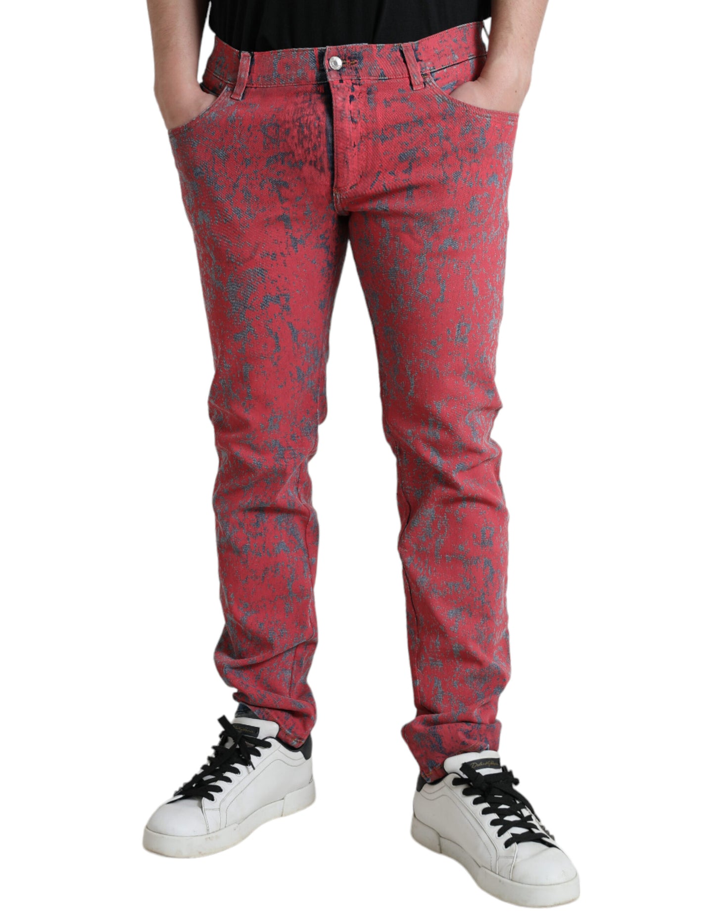 Dolce & Gabbana Red Cotton Dye Slim Fit Men Denim Jeans by Dolce & Gabbana