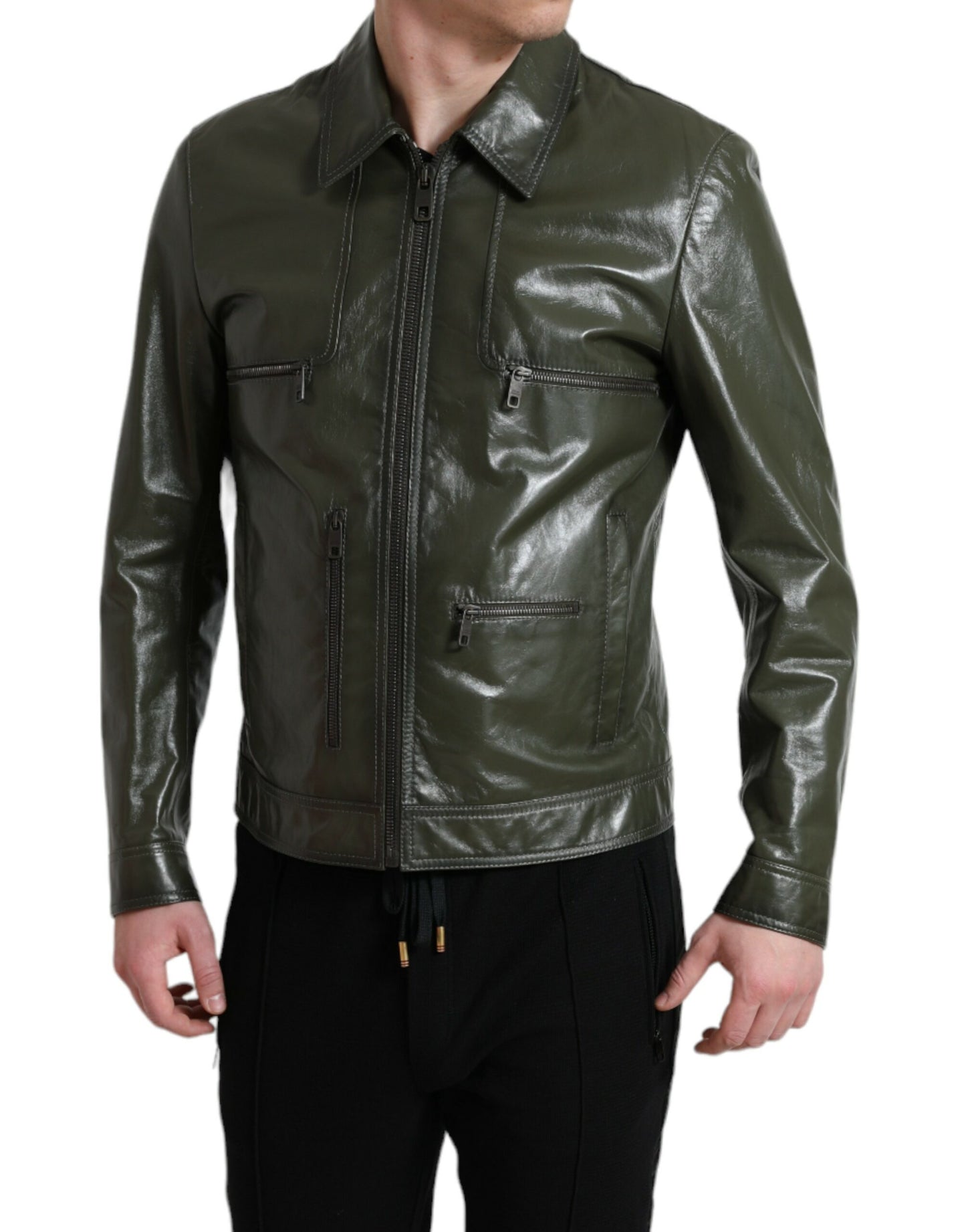 Veste motard en cuir Dolce & Gabbana Emerald Elegance