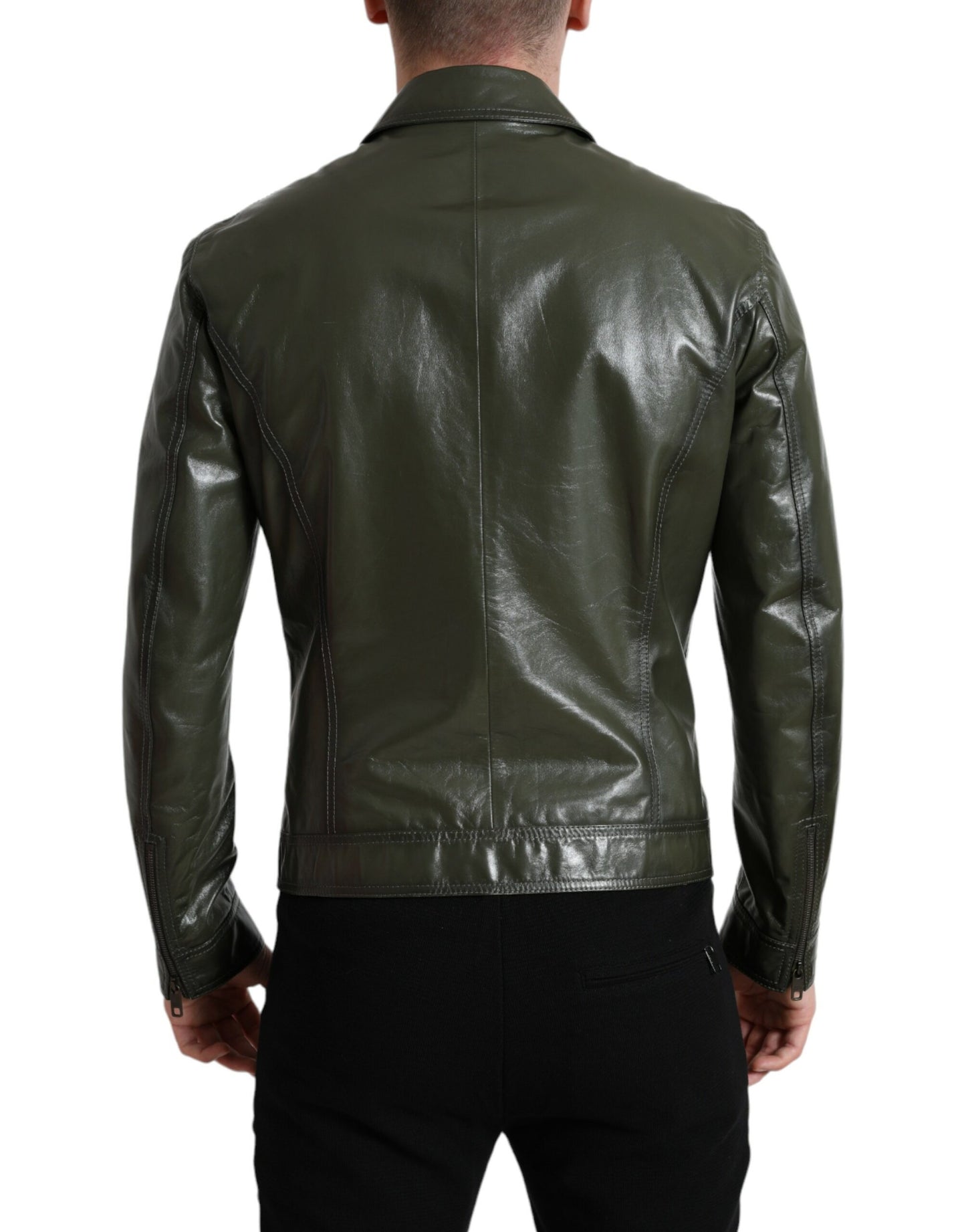 Veste motard en cuir Dolce & Gabbana Emerald Elegance