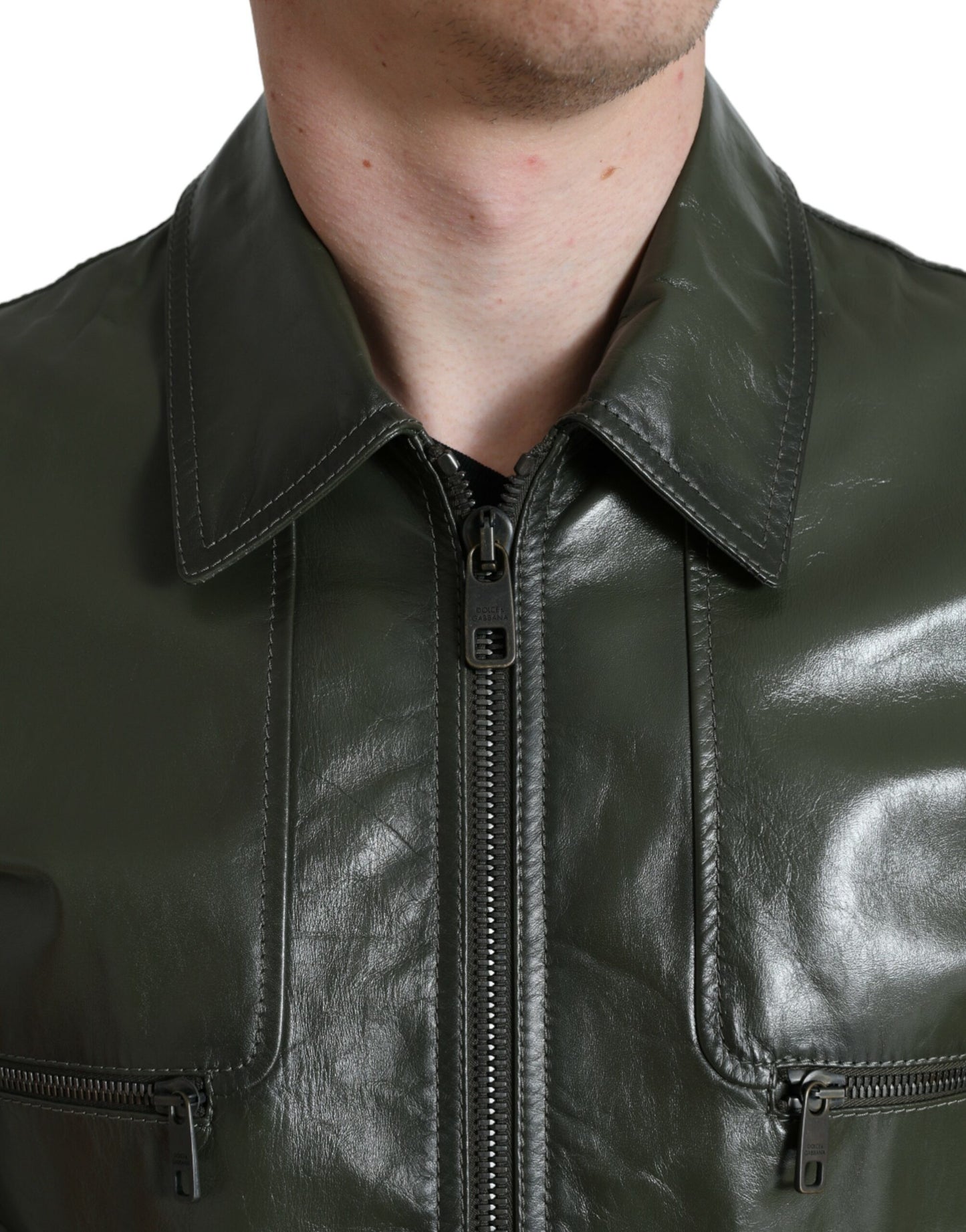 Veste motard en cuir Dolce & Gabbana Emerald Elegance