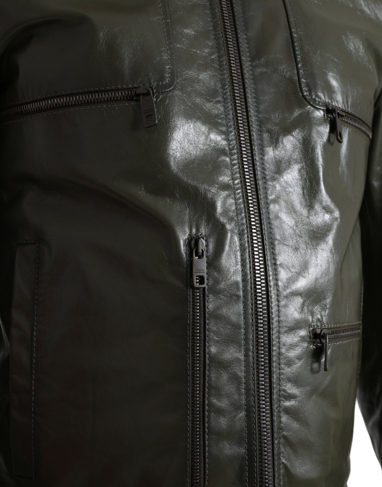 Veste motard en cuir Dolce & Gabbana Emerald Elegance