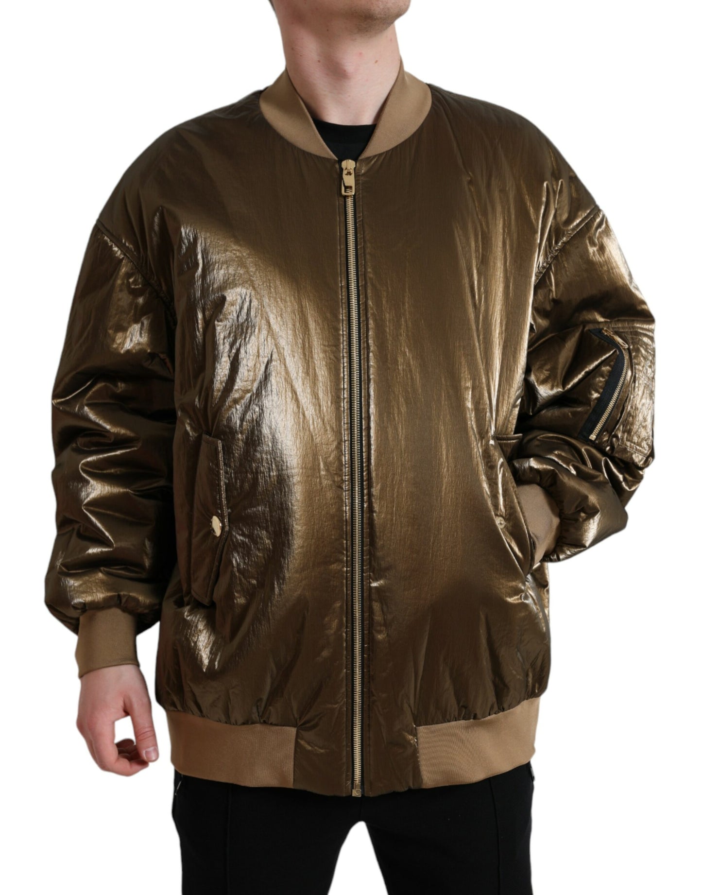 Dolce & Gabbana Élégant blouson aviateur bronze
