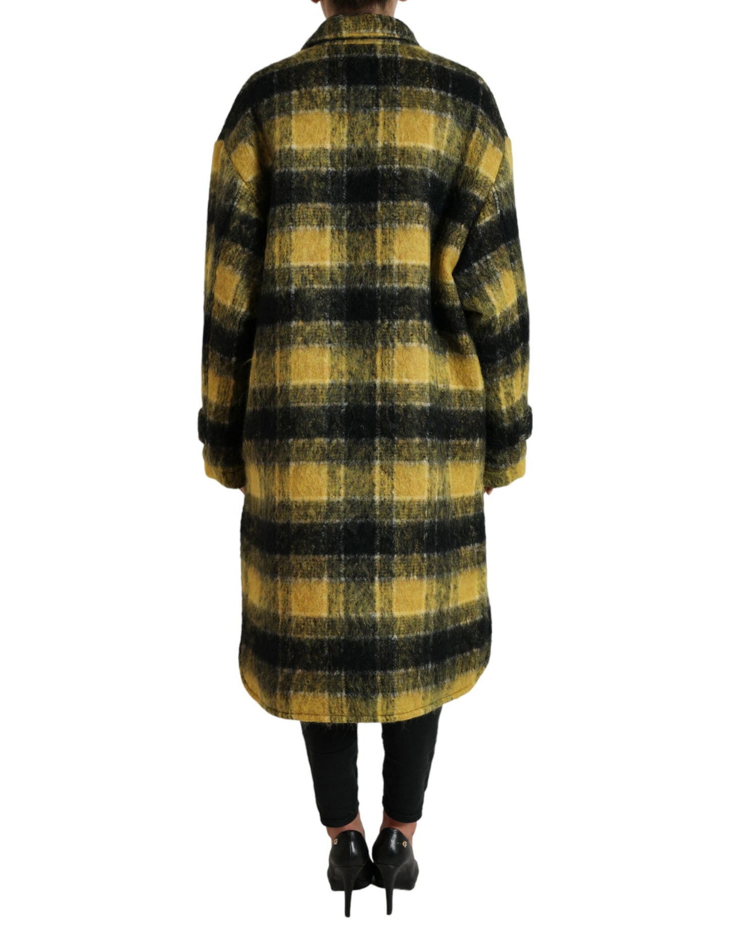 Manteau long à carreaux chic Dolce & Gabbana en jaune soleil