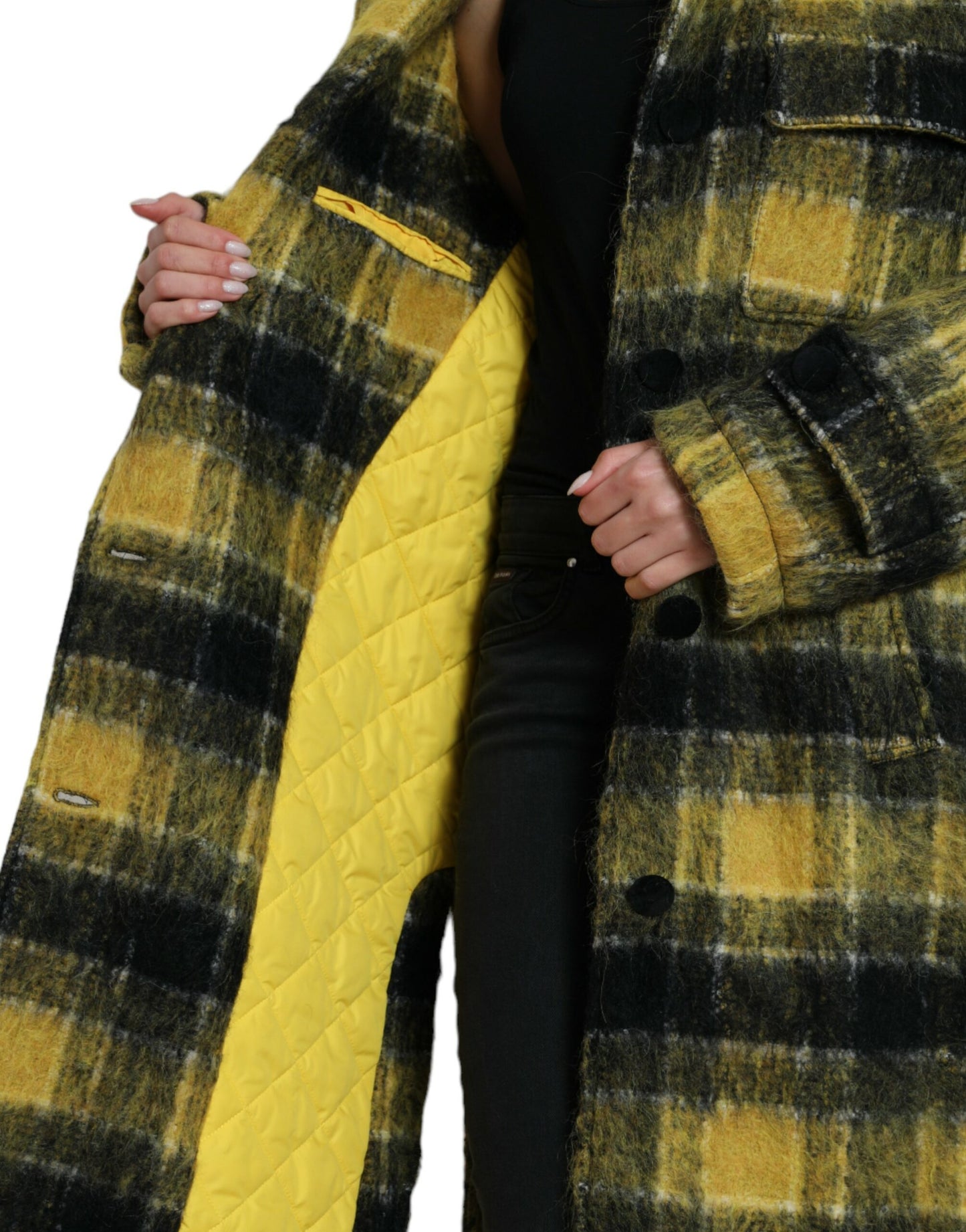 Manteau long à carreaux chic Dolce & Gabbana en jaune soleil