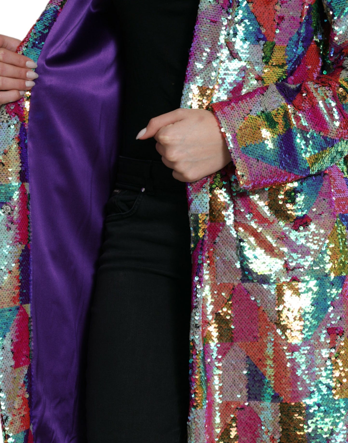 Veste longue à paillettes multicolores Dolce & Gabbana
