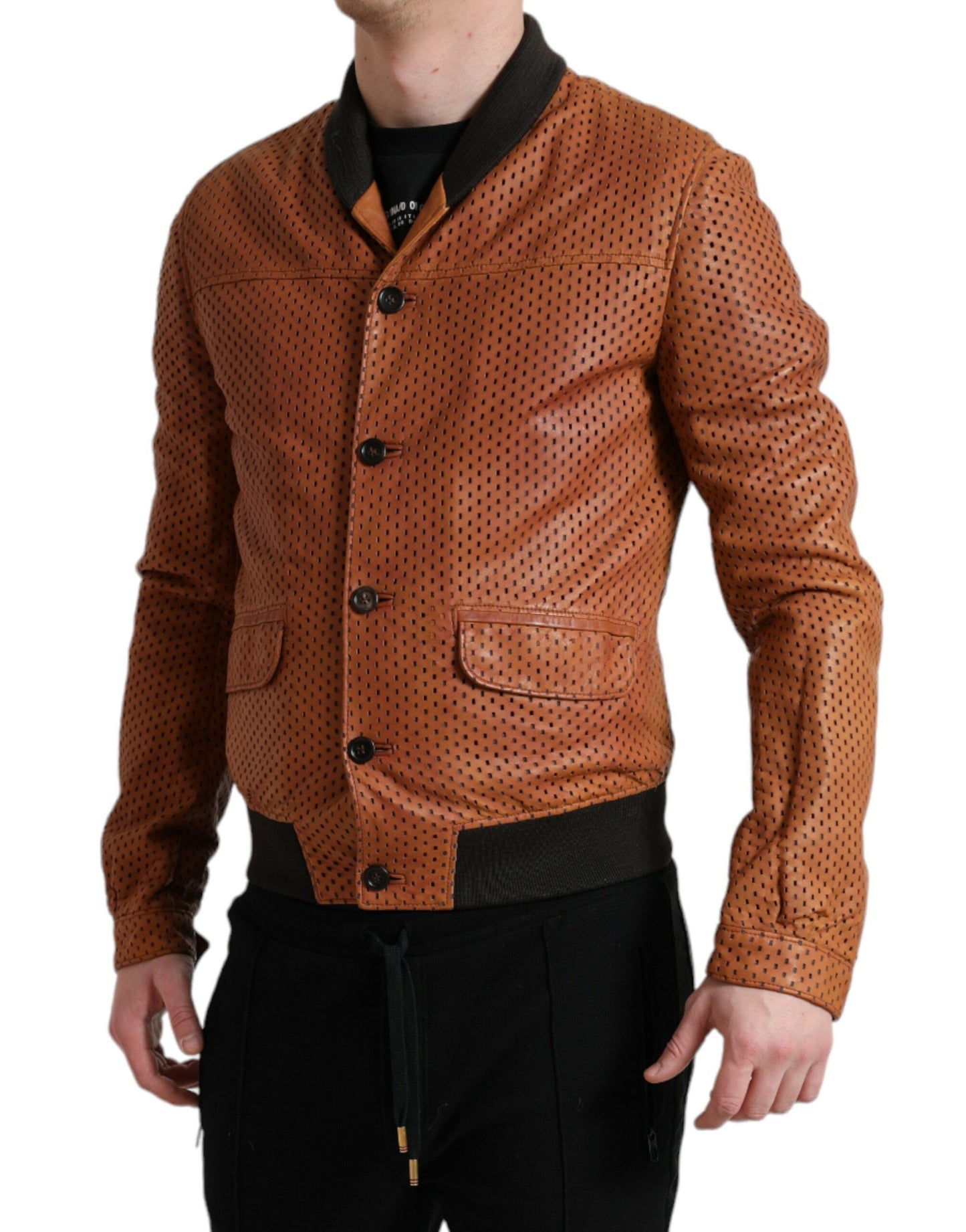 Dolce & Gabbana Élégant blouson aviateur en cuir perforé