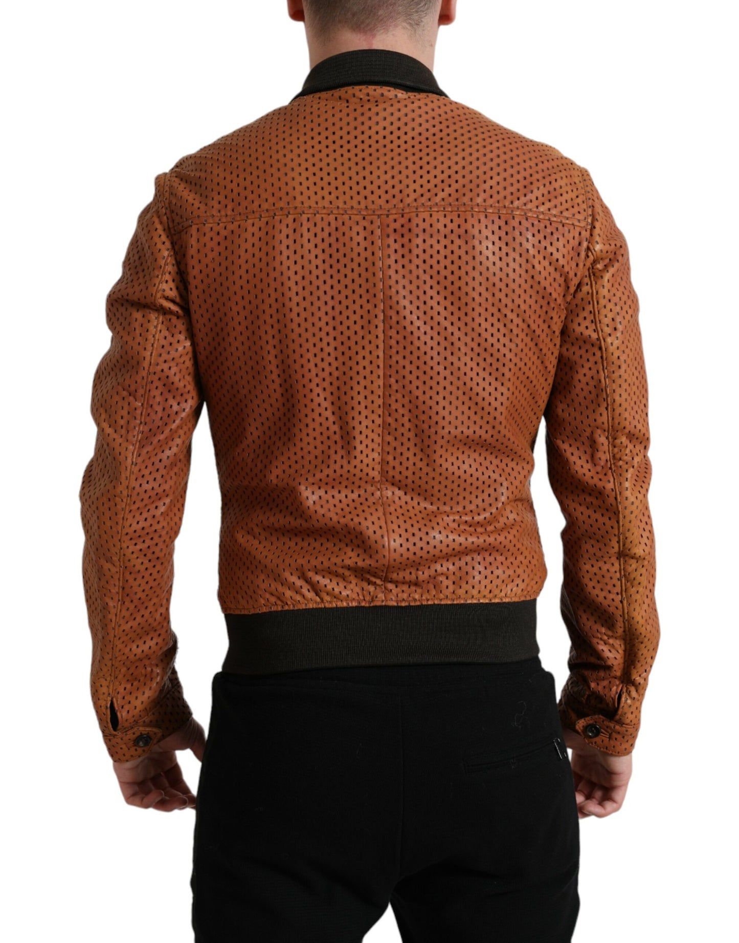 Dolce & Gabbana Élégant blouson aviateur en cuir perforé