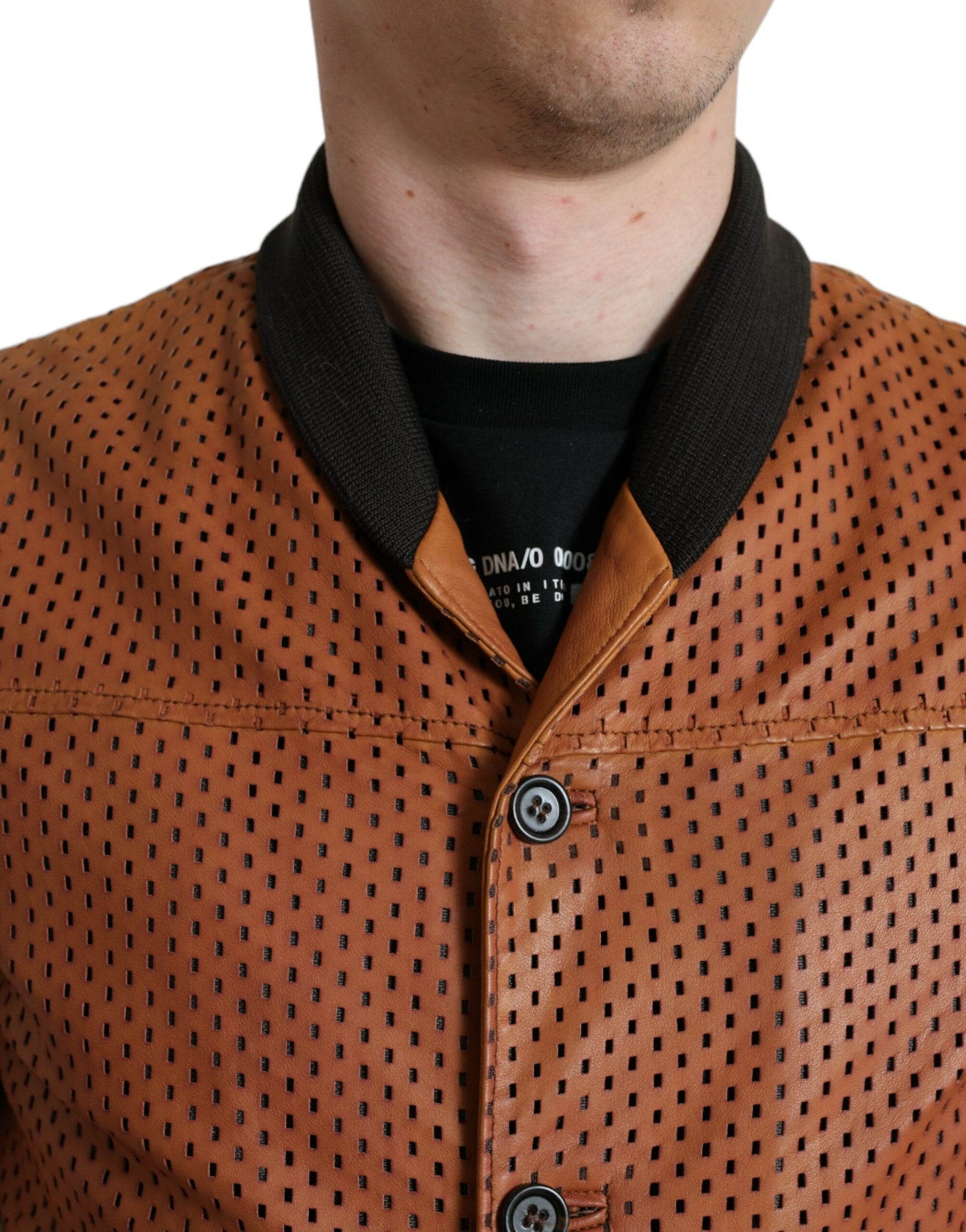 Dolce & Gabbana Élégant blouson aviateur en cuir perforé