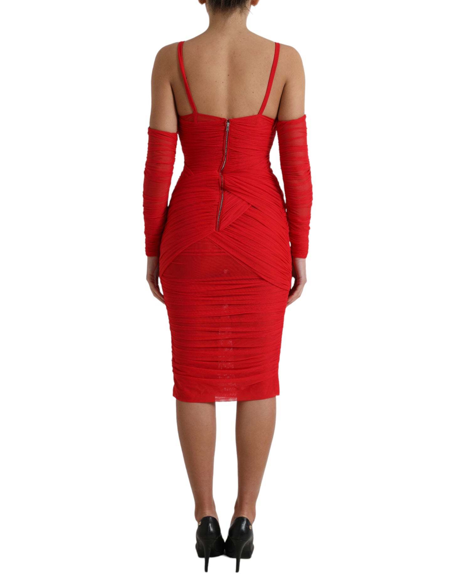 Dolce & Gabbana Red Nylon Stretch Cut Out Midi Dress by Dolce & Gabbana