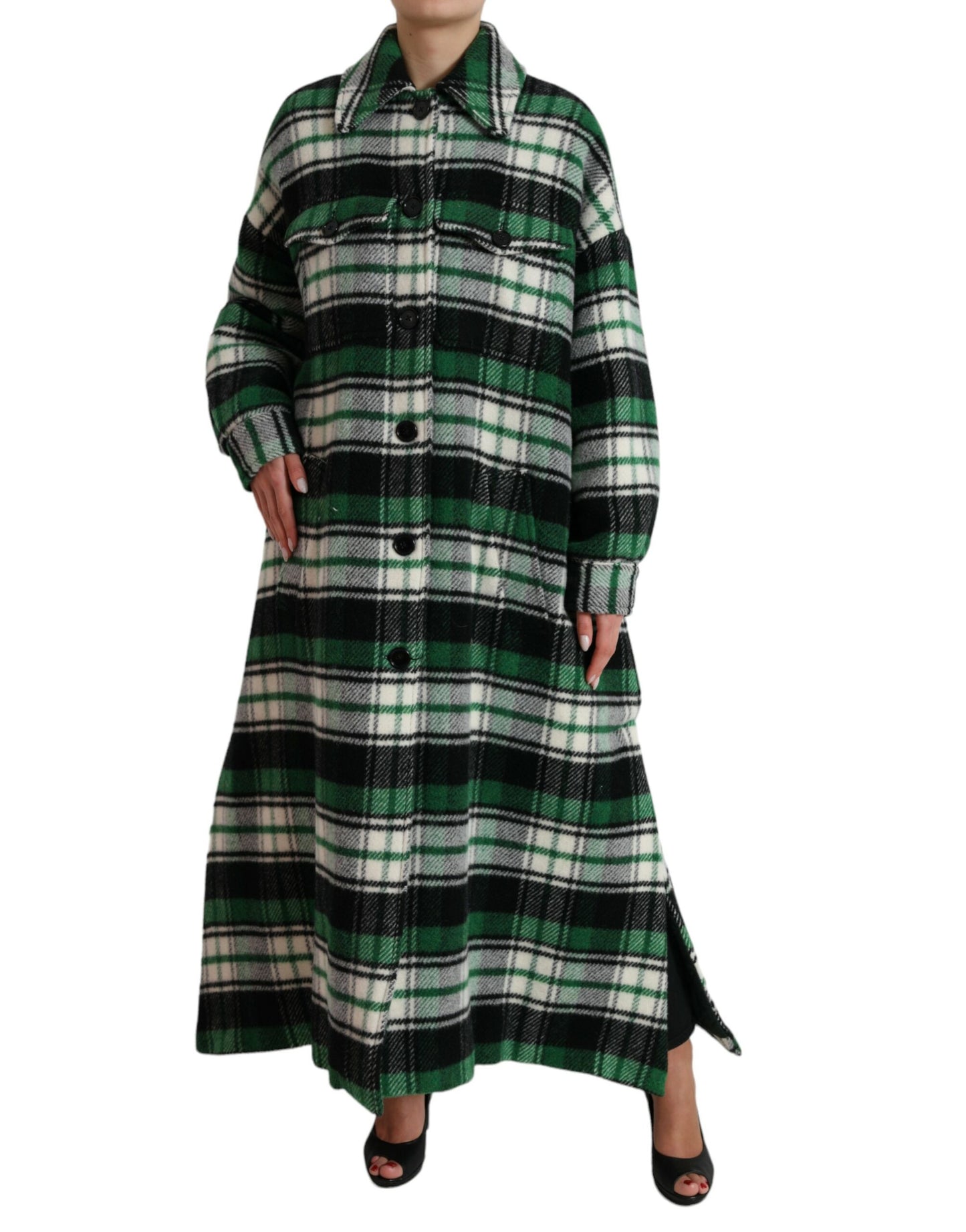Dolce & Gabbana Élégant manteau long à carreaux verts
