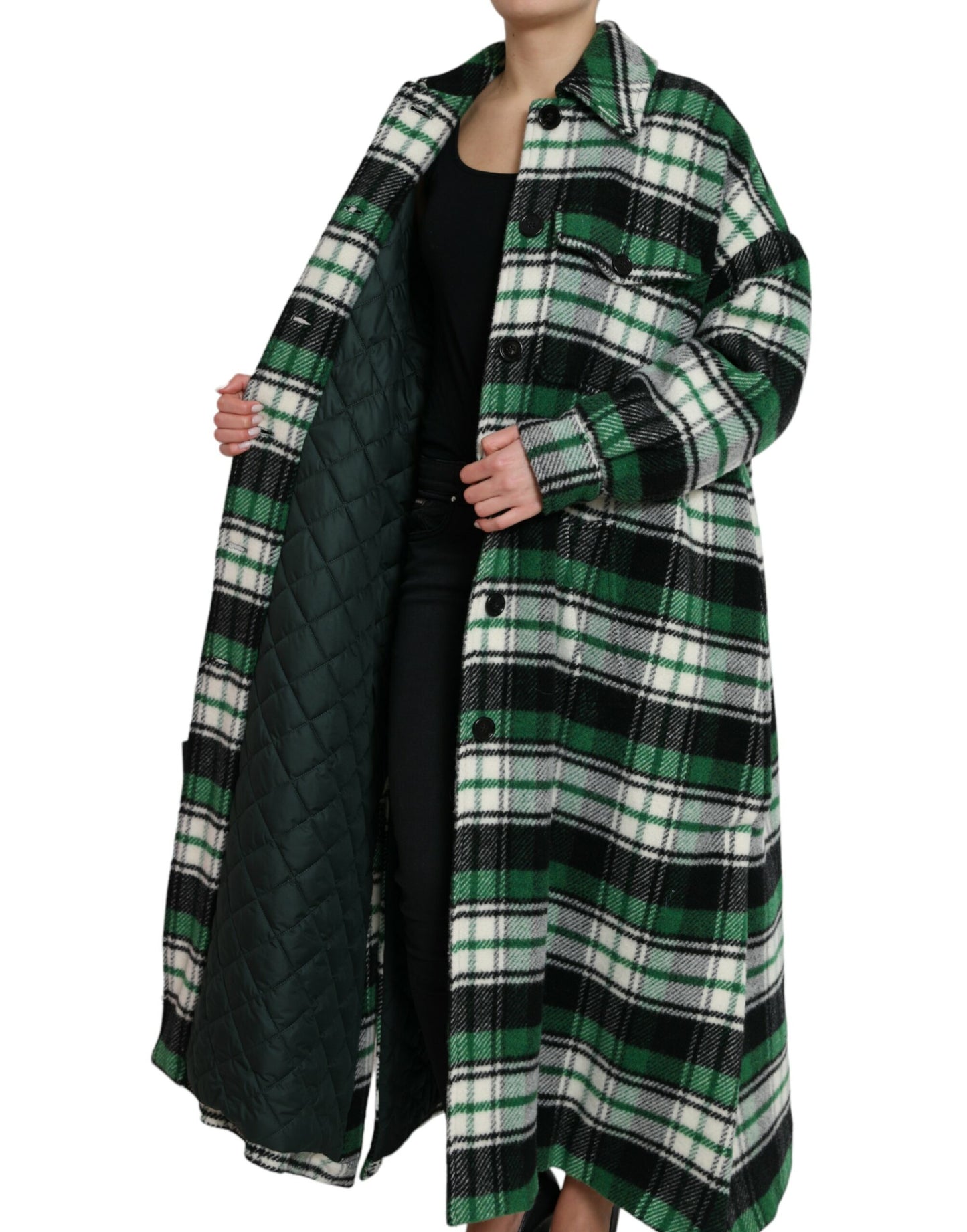 Dolce & Gabbana Élégant manteau long à carreaux verts