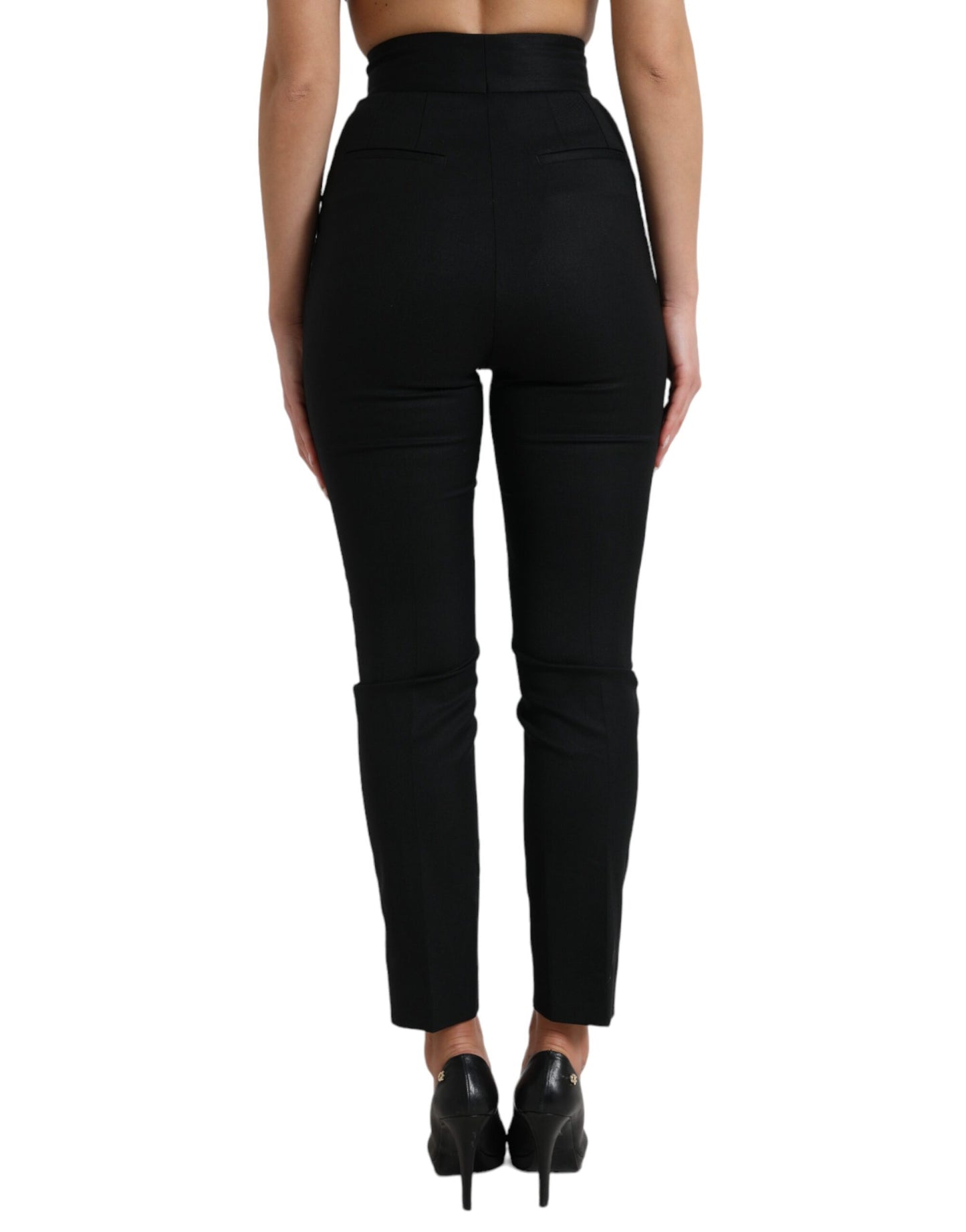Dolce & Gabbana Black Wool High Waist Tapered Pants by Dolce & Gabbana