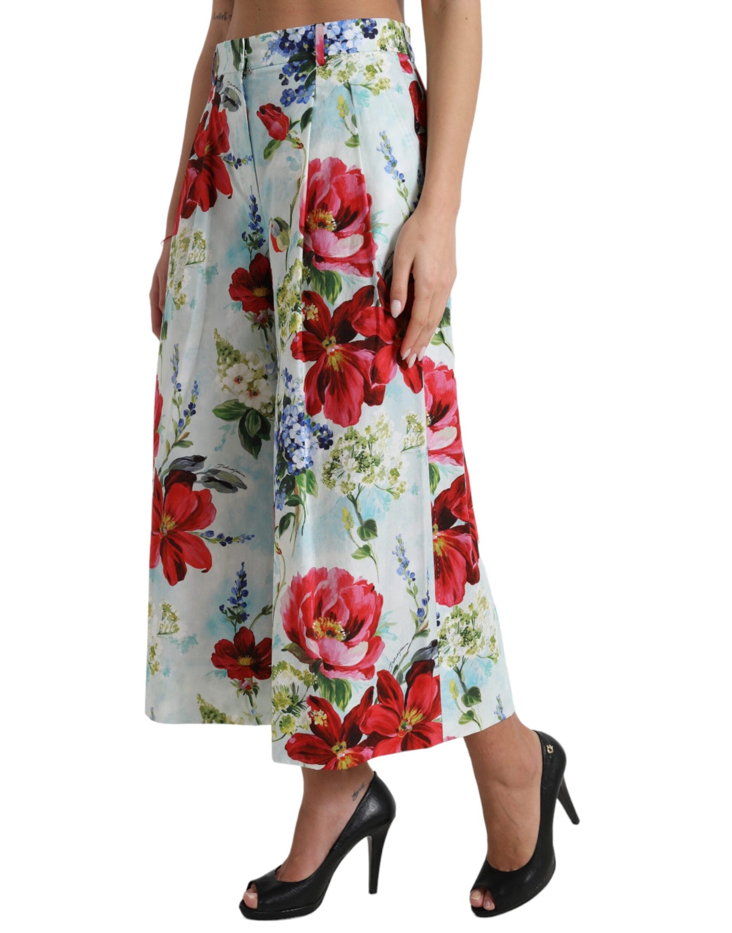 Dolce & Gabbana Multicolor Floral High Waist Wide Leg Pants by Dolce & Gabbana