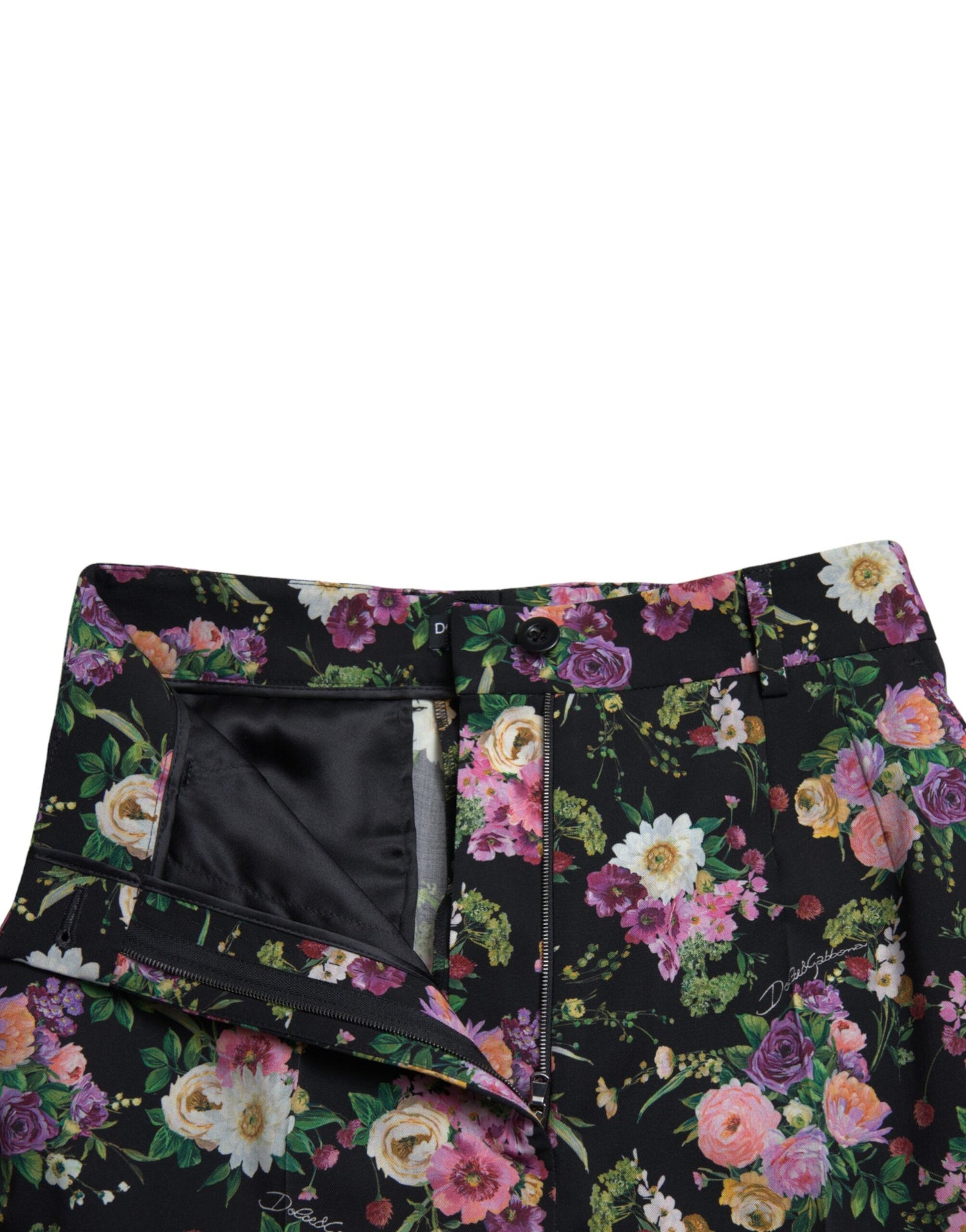 Dolce & Gabbana Black Floral Wool High Waist Wide Leg Pants by Dolce & Gabbana