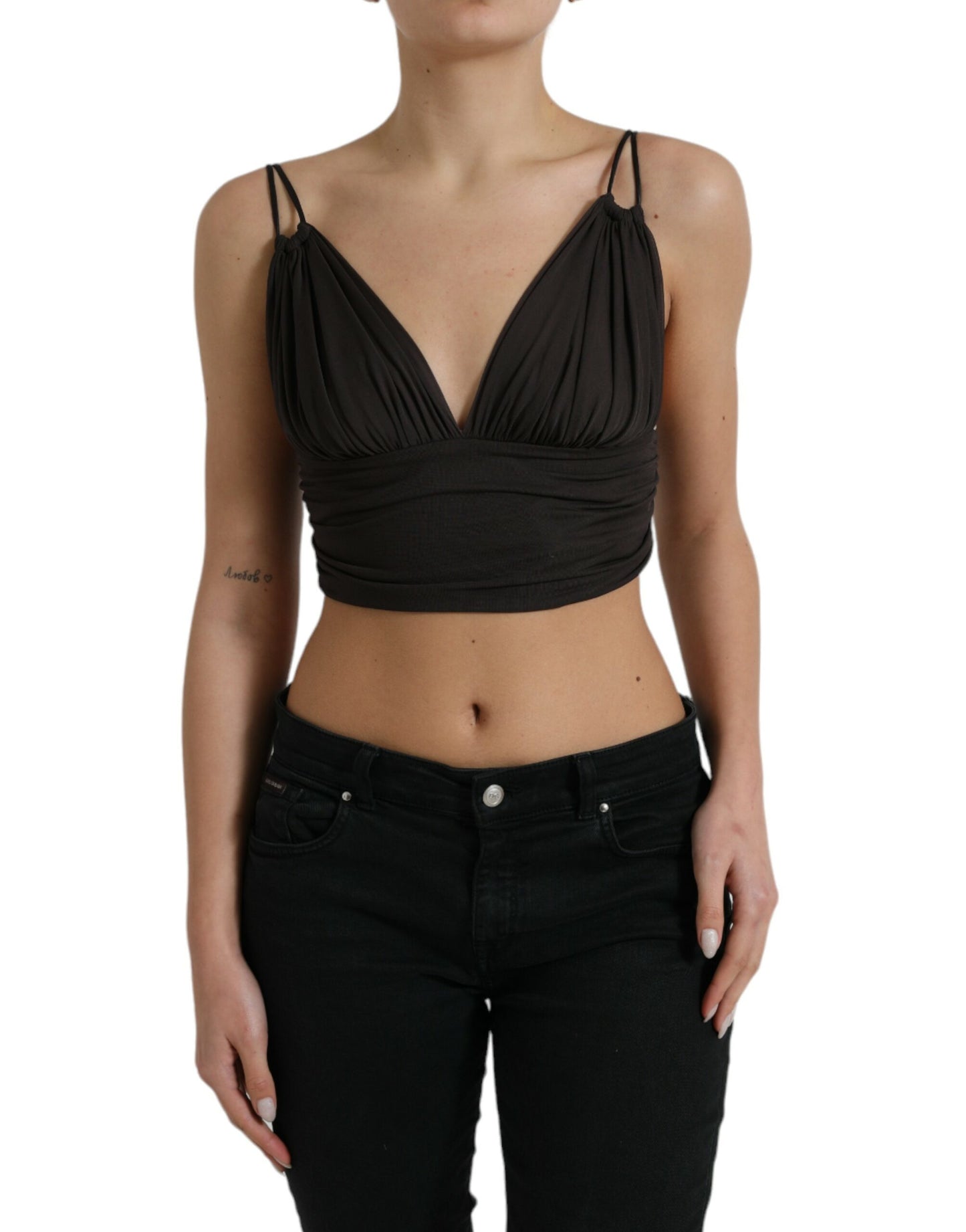 Dolce & Gabbana Brown Viscose Plunging V-neck Cropped Tank Top by Dolce & Gabbana