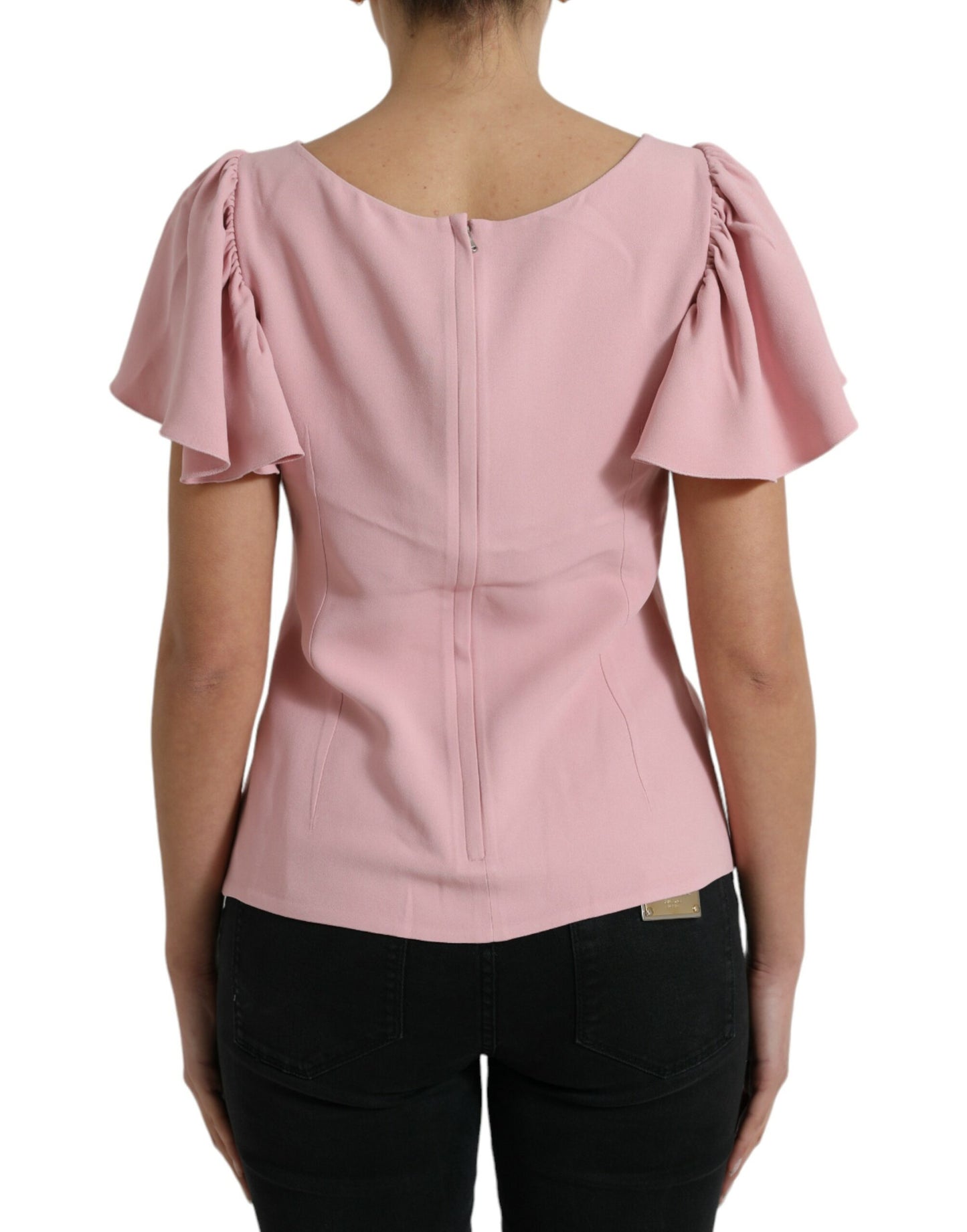 Dolce & Gabbana Pink Short Sleeves Round Neck Blouse Top by Dolce & Gabbana