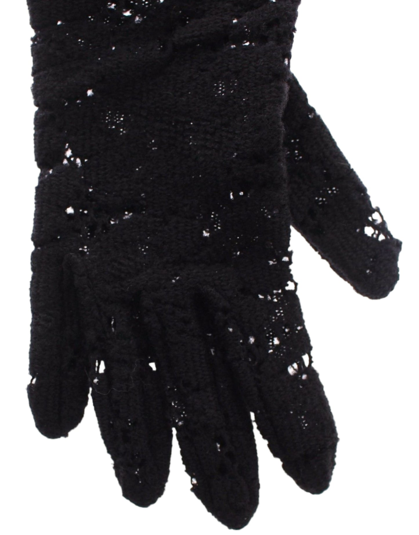 Gants de coude en laine noire, dentelle et fourrure d'agneau Dolce & Gabbana