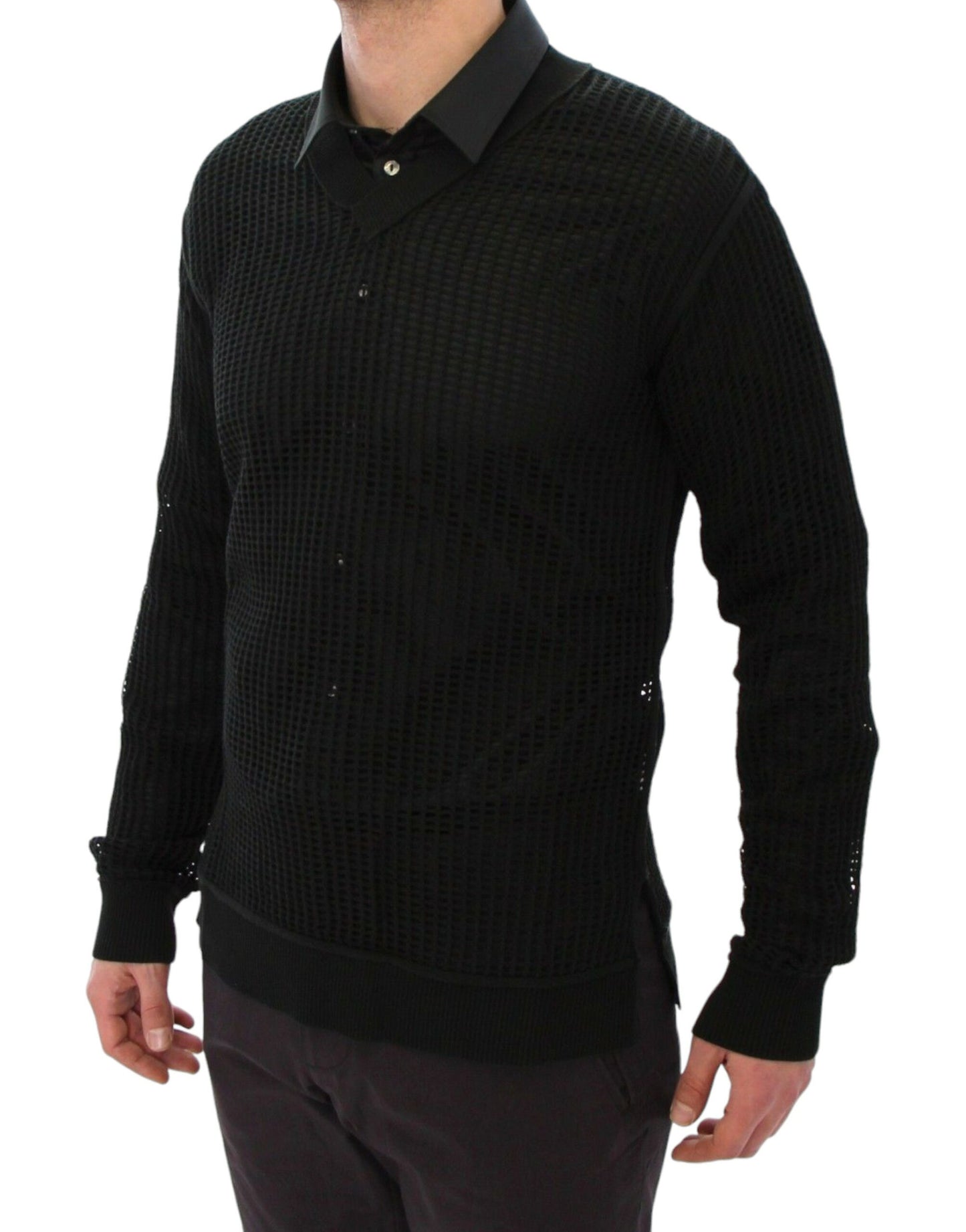 Pull élégant en maille vert foncé à col en V Dolce & Gabbana