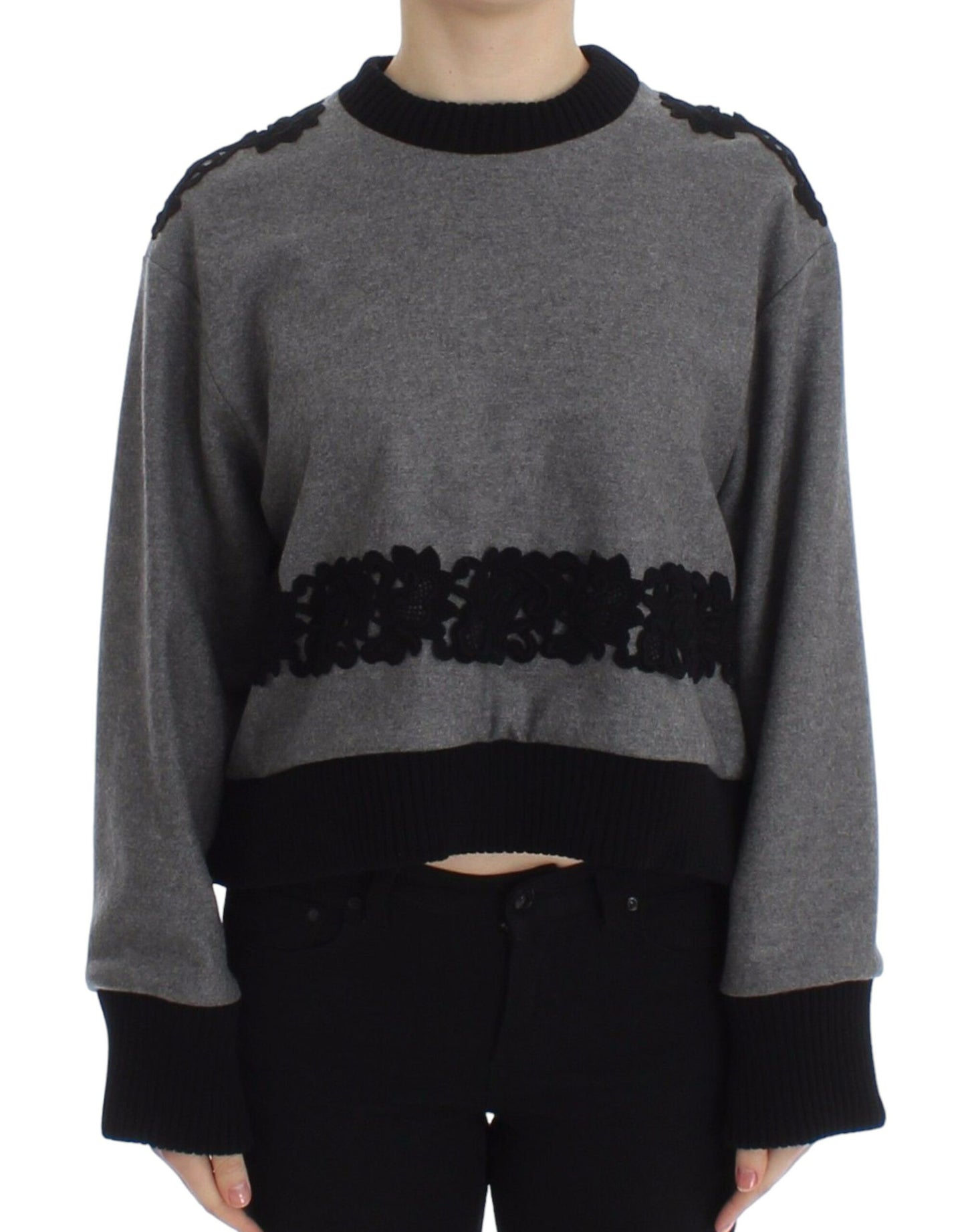 Pull élégant en dentelle et cachemire mélangé gris Dolce & Gabbana
