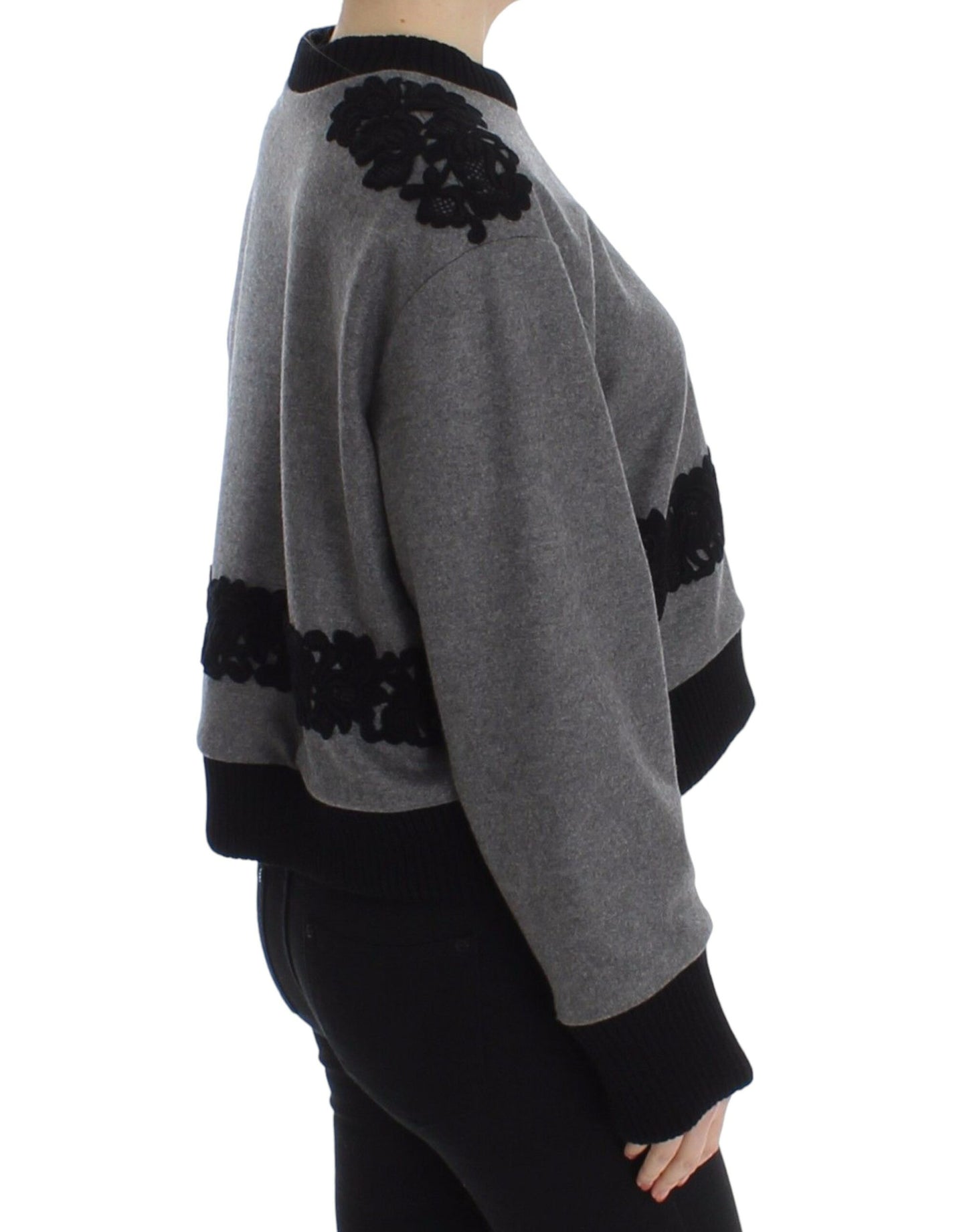 Pull élégant en dentelle et cachemire mélangé gris Dolce & Gabbana