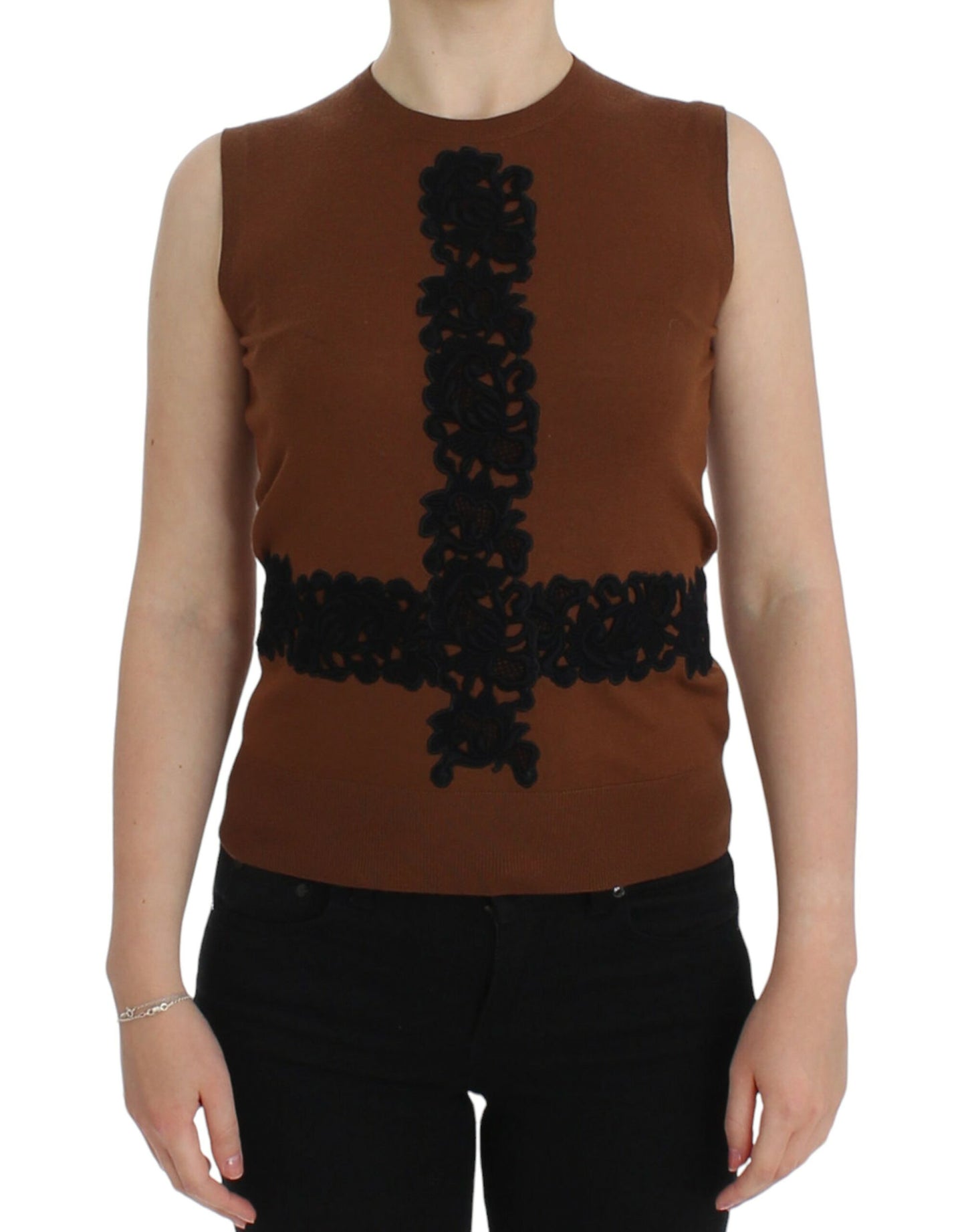 Cardigan sans manches en laine et dentelle intemporel Dolce & Gabbana