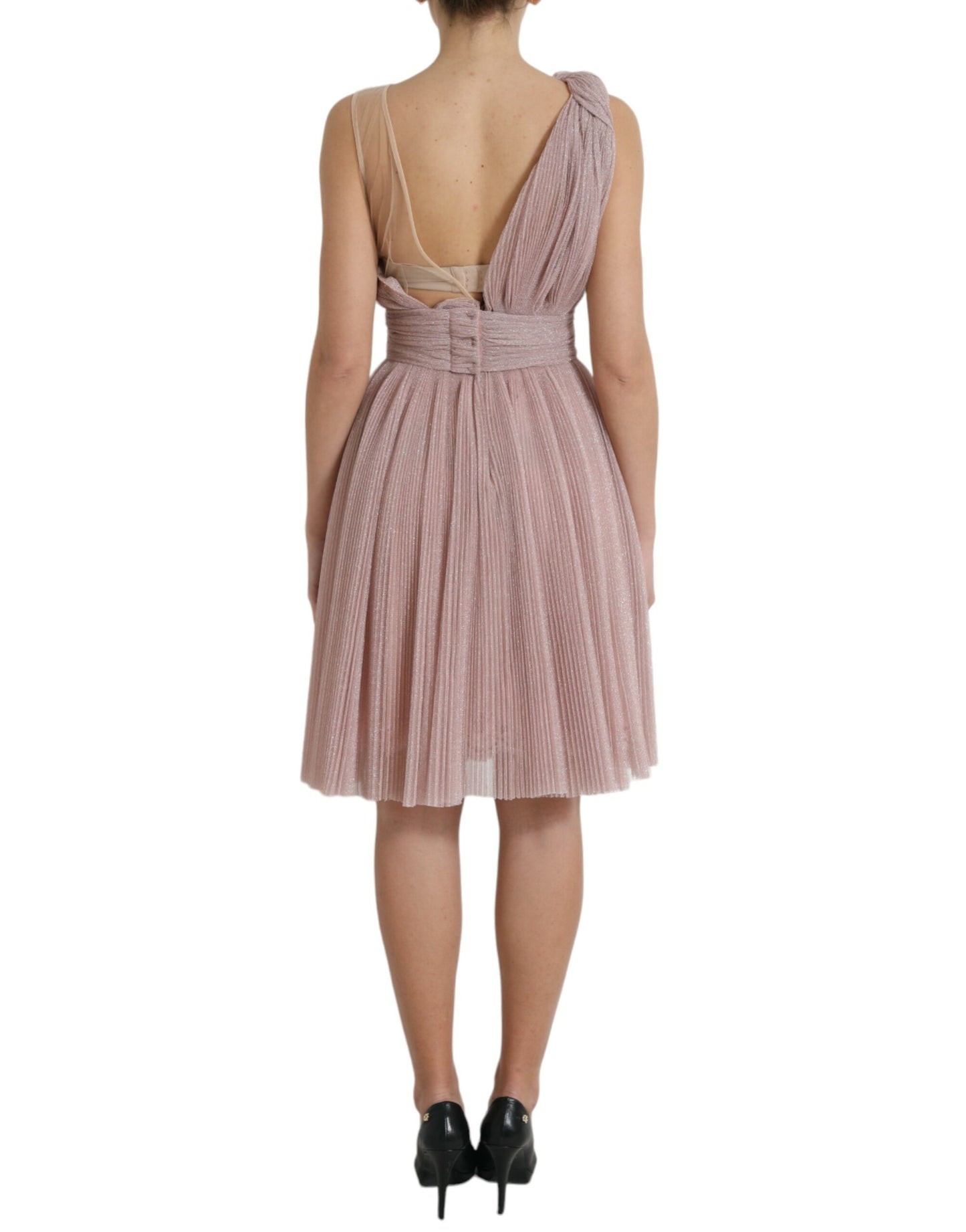 Dolce & Gabbana Pink One Shoulder Pleated Lame Tulle Dress by Dolce & Gabbana