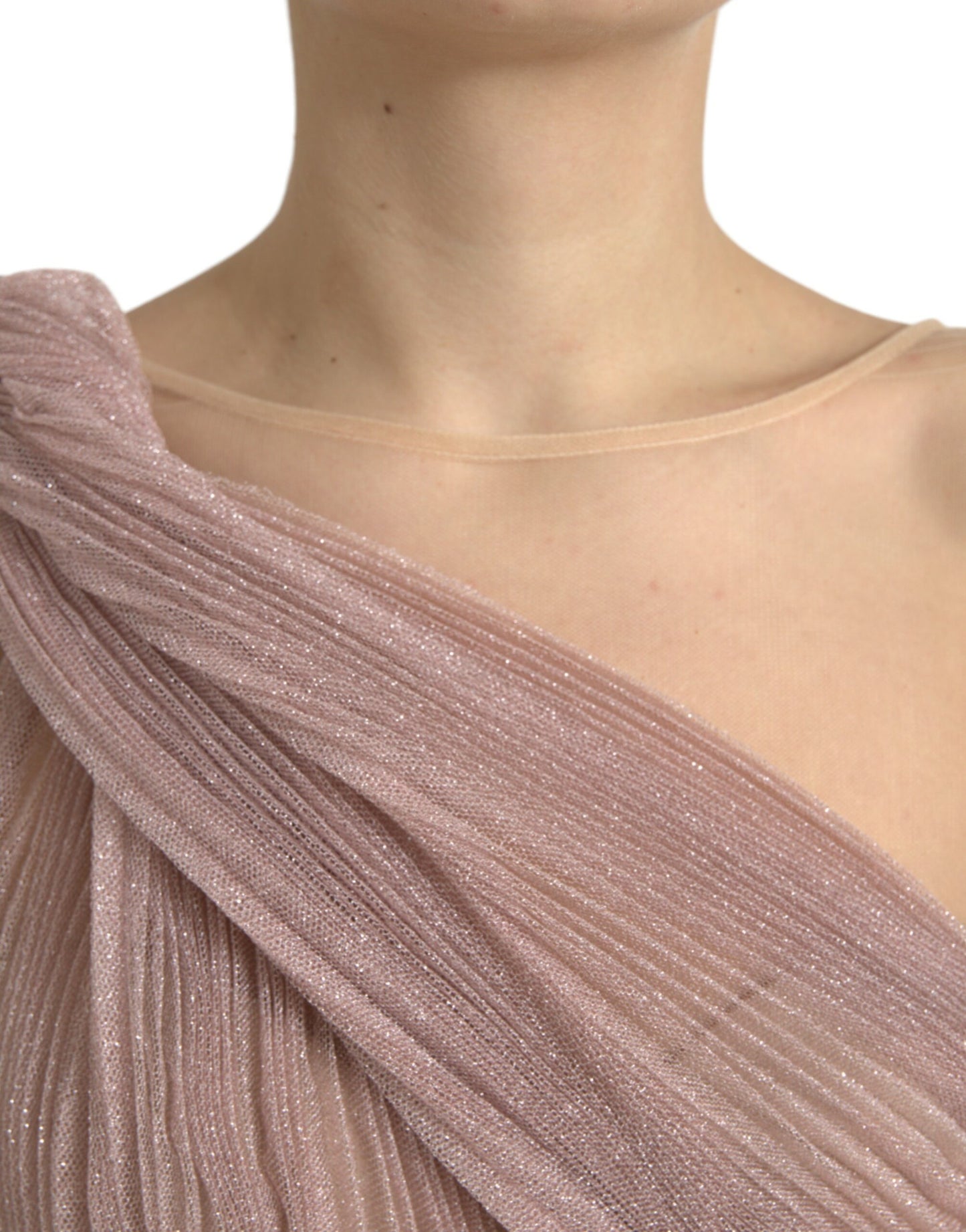 Dolce & Gabbana Pink One Shoulder Pleated Lame Tulle Dress by Dolce & Gabbana