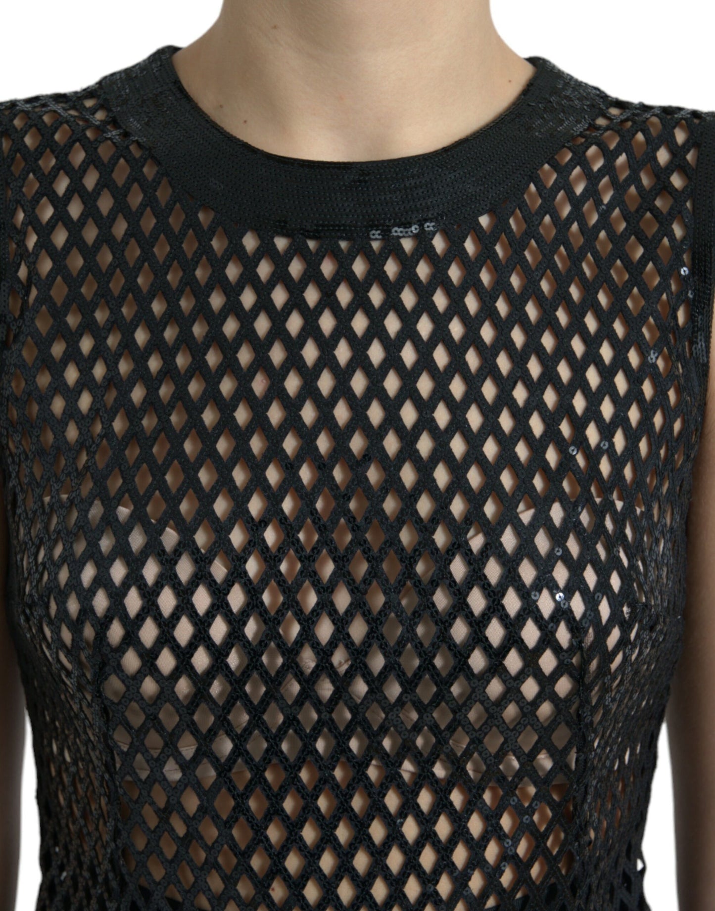 Dolce & Gabbana Black Sequined Sleeveless Mesh Layered Gown Dress by Dolce & Gabbana