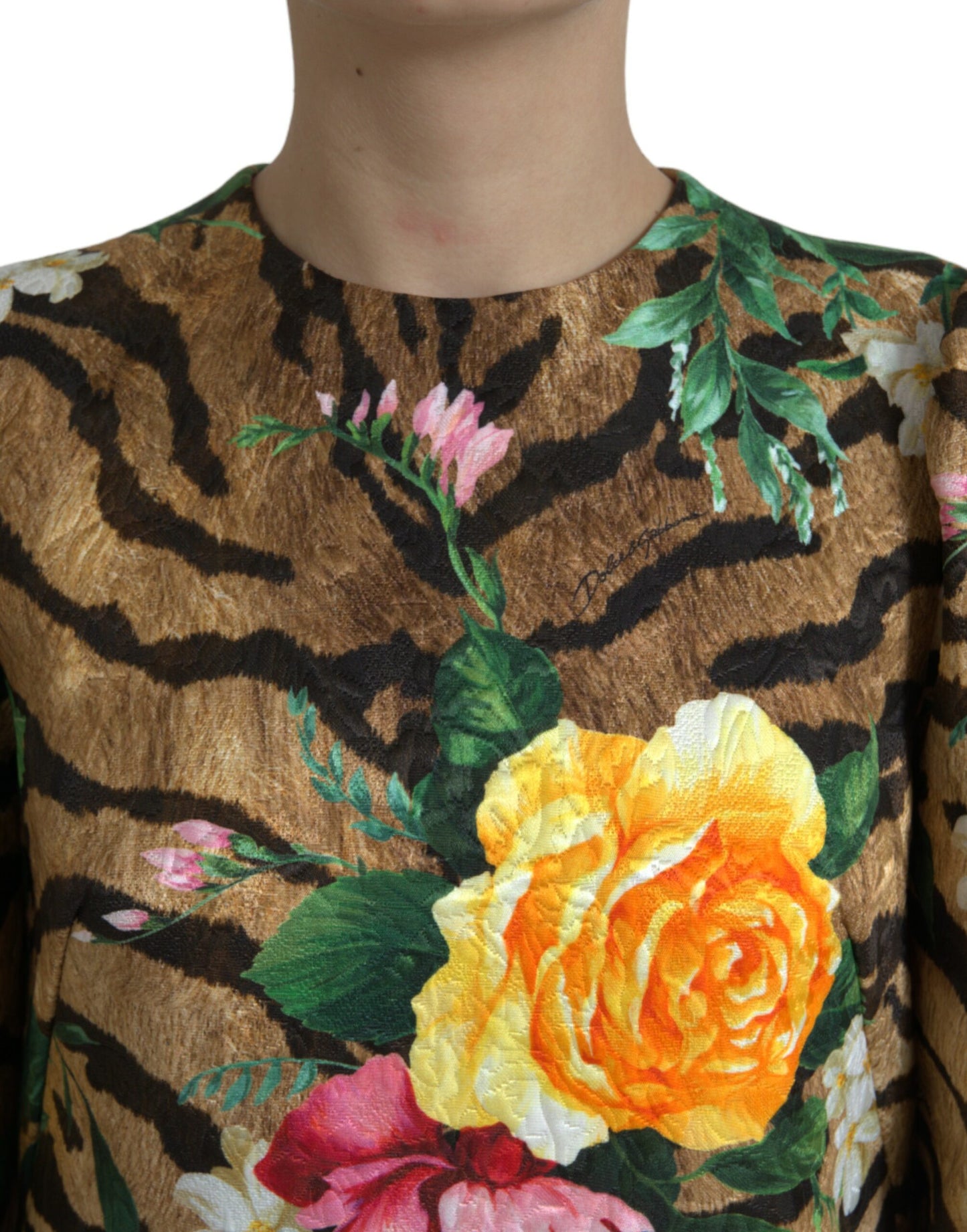 Dolce & Gabbana Multicolor Tiger Floral Print Shift Mini Dress by Dolce & Gabbana
