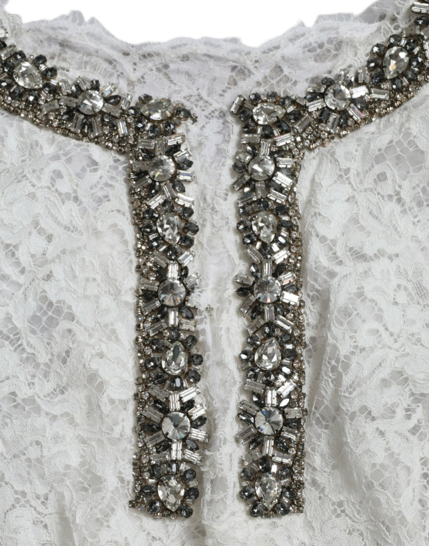 Dolce & Gabbana White Lace Crystal Embellished Shift Dress by Dolce & Gabbana