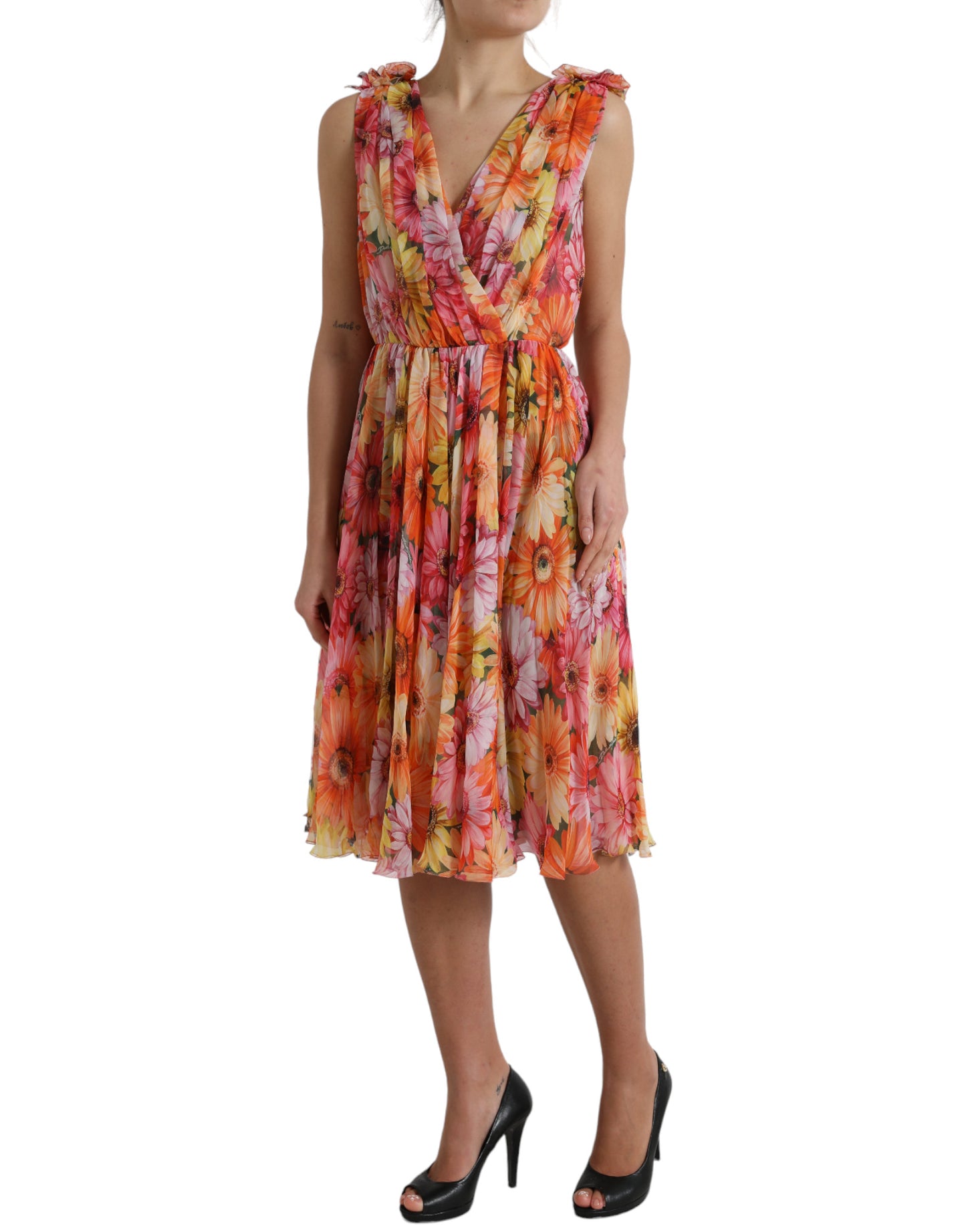 Dolce & Gabbana Multicolor Sunflower Print Silk Midi Dress by Dolce & Gabbana