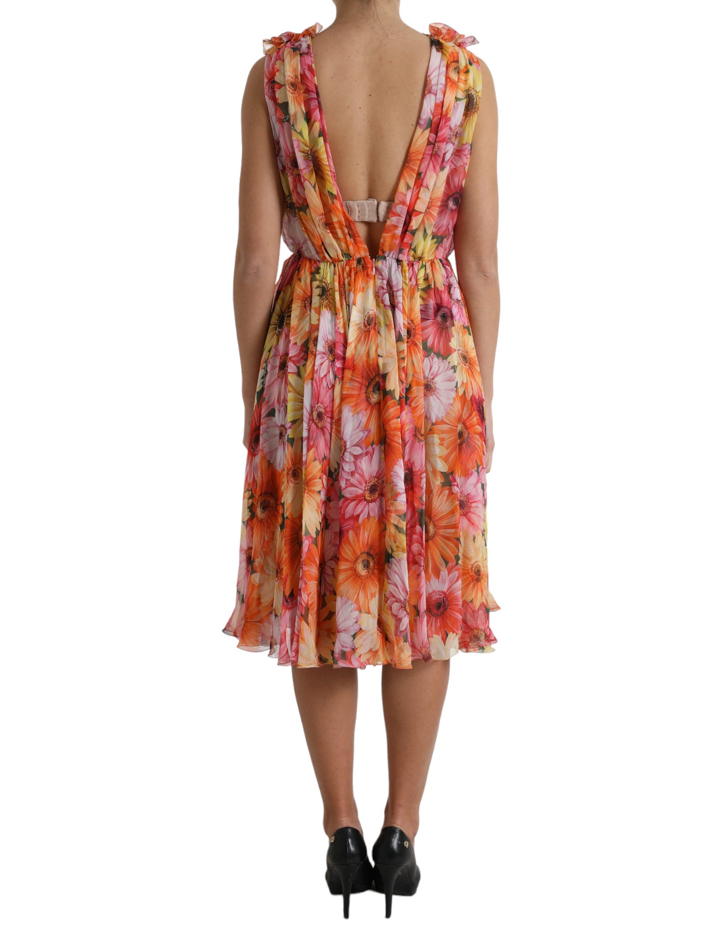 Dolce & Gabbana Multicolor Sunflower Print Silk Midi Dress by Dolce & Gabbana