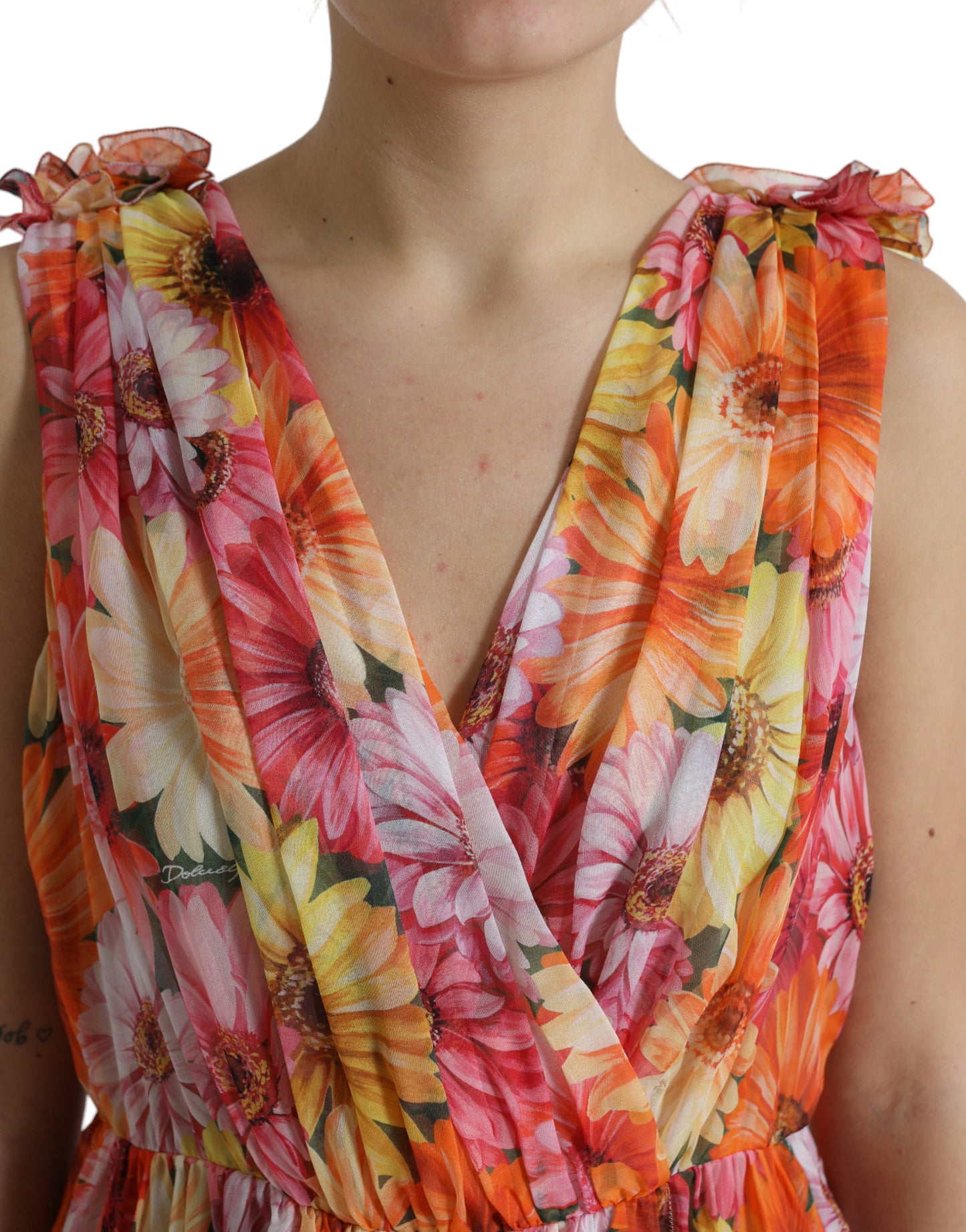 Dolce & Gabbana Multicolor Sunflower Print Silk Midi Dress by Dolce & Gabbana